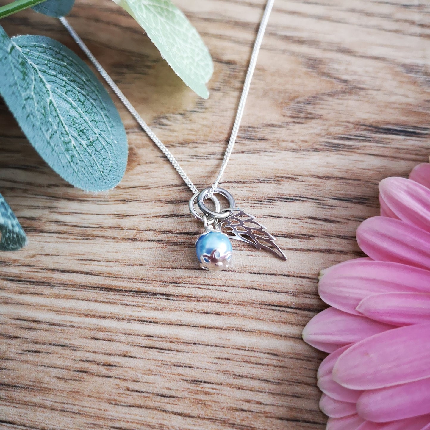 Mother's day gift - Angel Wing Necklace With Swarovski Pearl - Bereavement / Miscarriage / Babyloss
