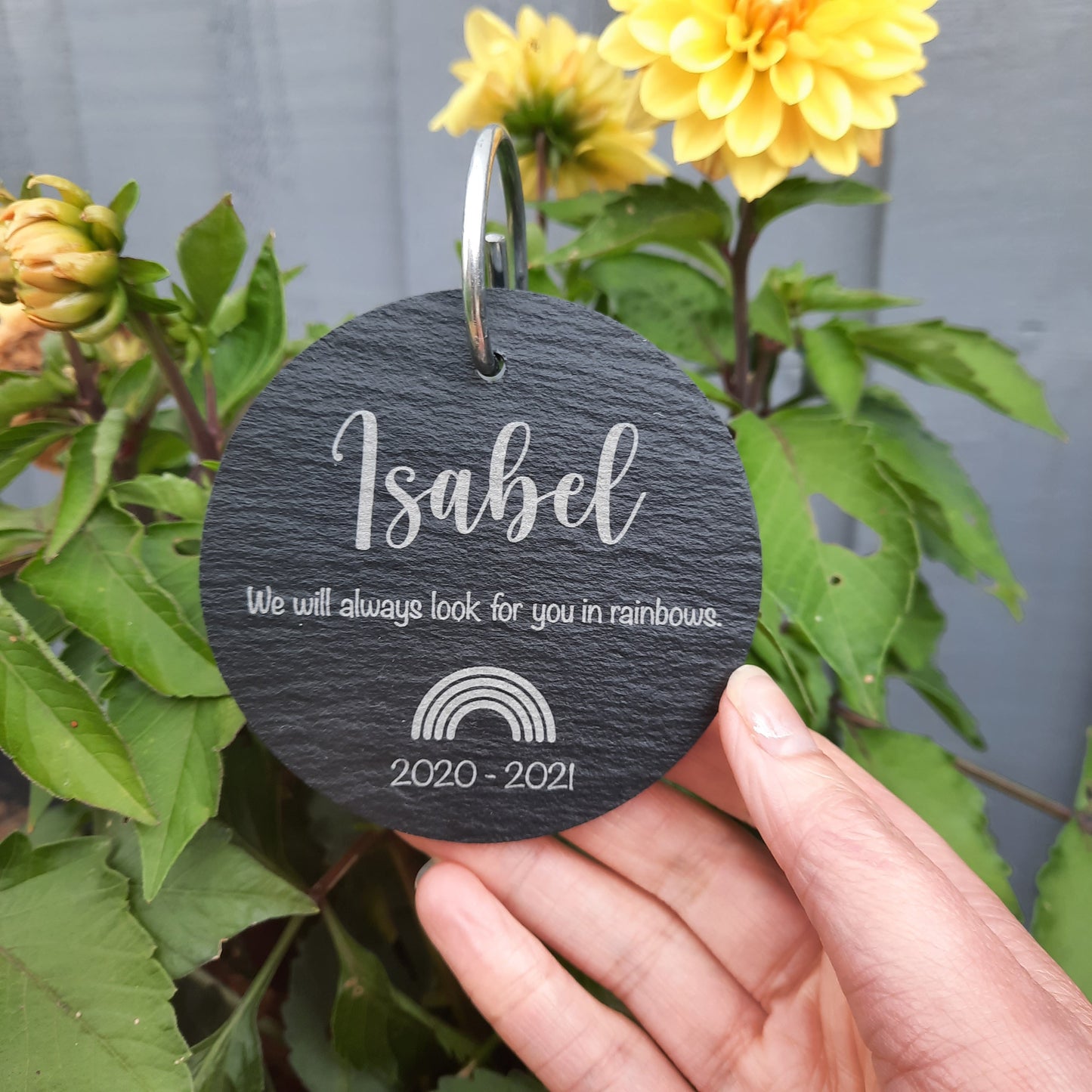 Memorial Garden Slate and Hook RAINBOW / Baby loss / Adult Loss / Memorial Plaque / Bereavement Gift / Garden Memorial