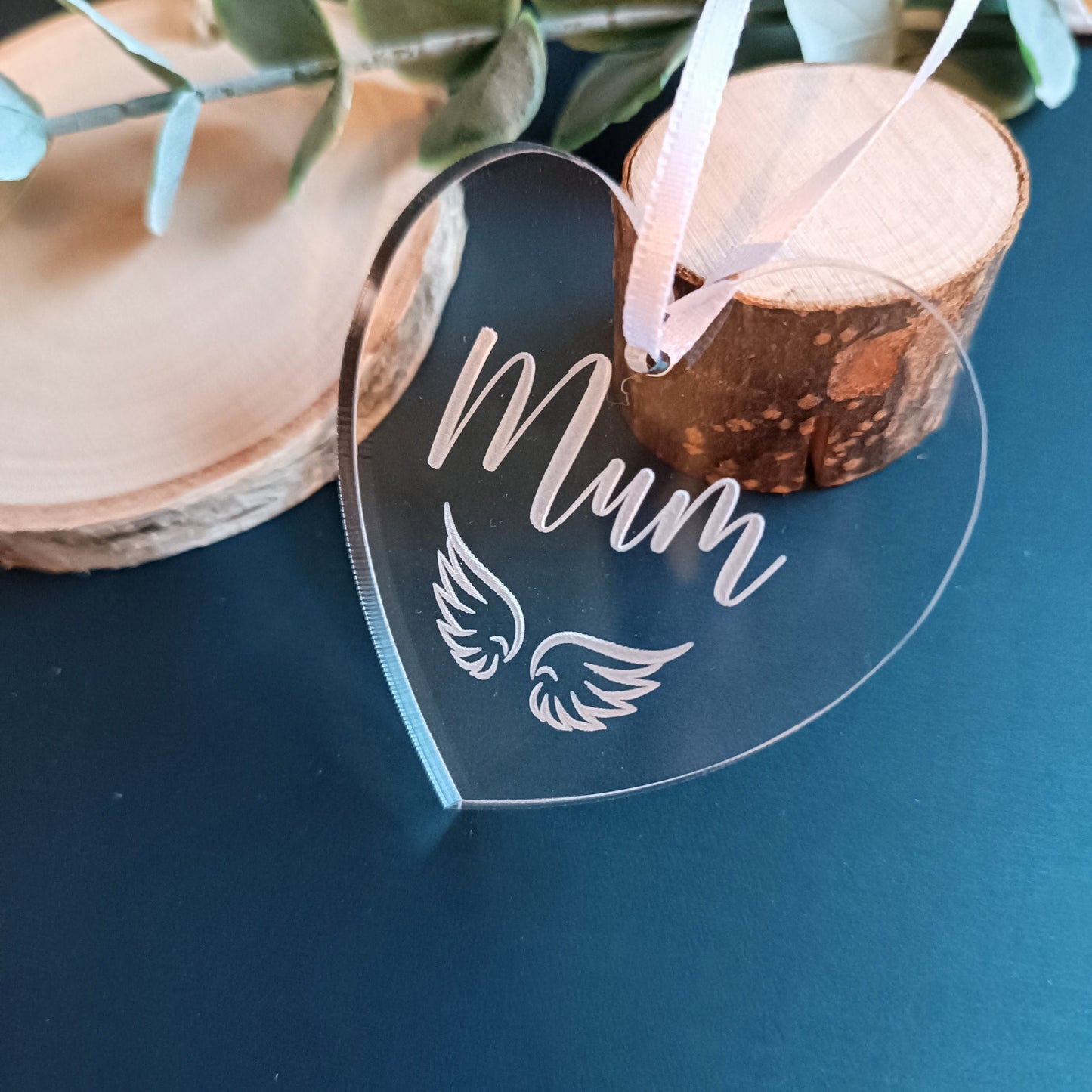 Mother's day gift - Acrylic Heart | Personalised Heart Decoration | Personalised Wings | Christmas Heart | Babyloss | Loss of Mum | Ornament