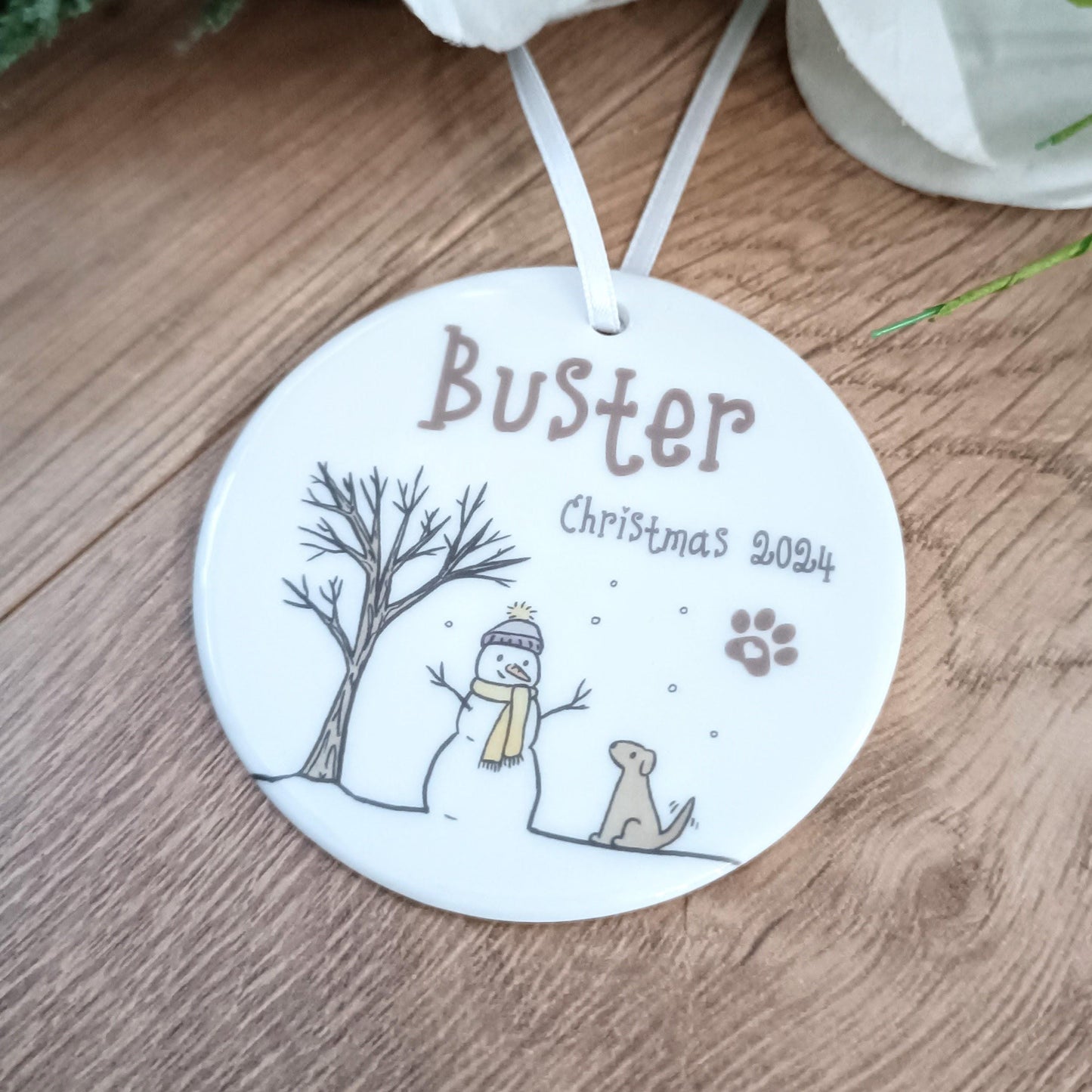 Personalised Ceramic Pet Ornament | Pet Tree Decoration | Pawprints Ornament | Christmas Tree | Pet Loss