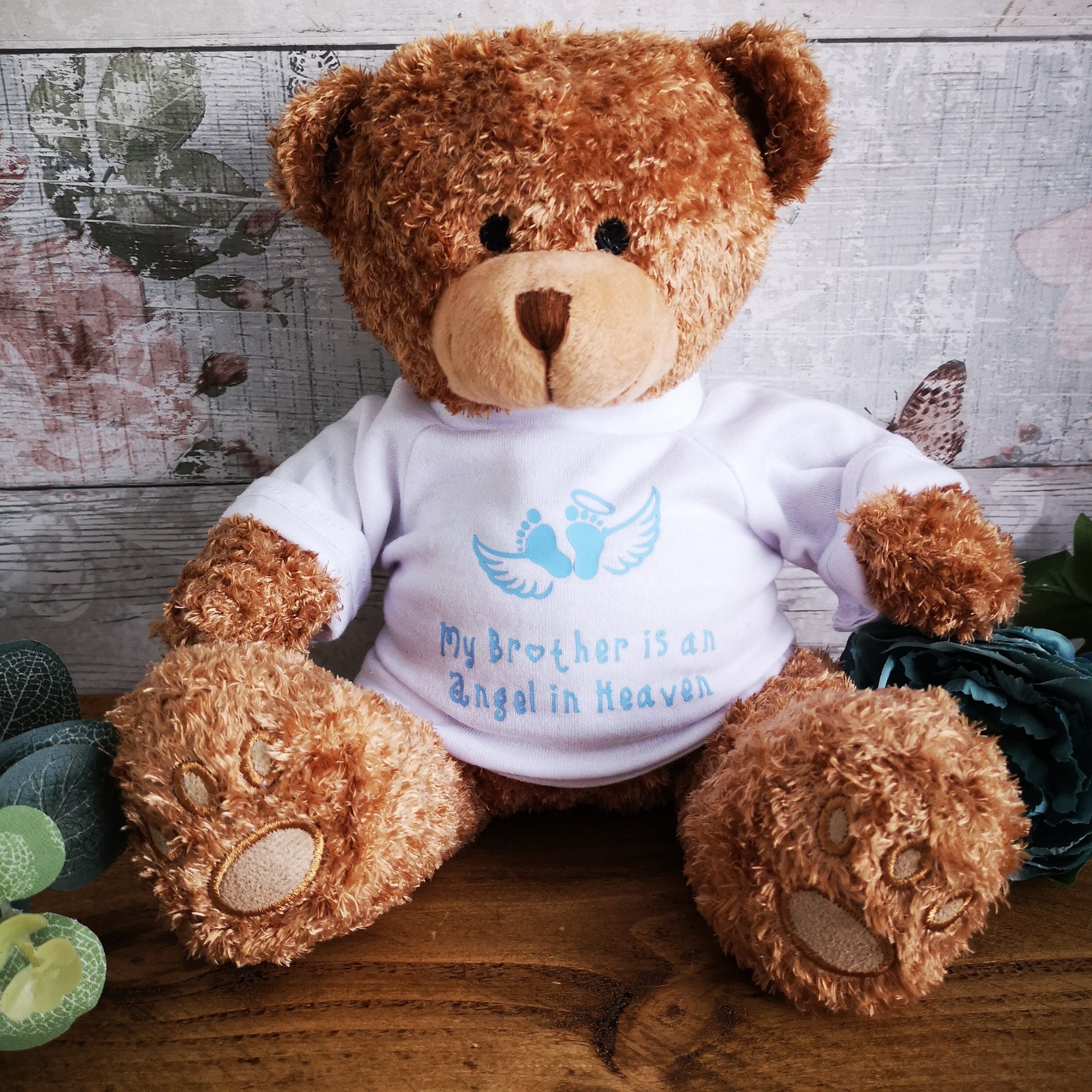 Mother's day gift - Personalised Memory Bear - Baby Feet Angel Wings - Babyloss / Stillborn / Bereavement / Remembrance Gift
