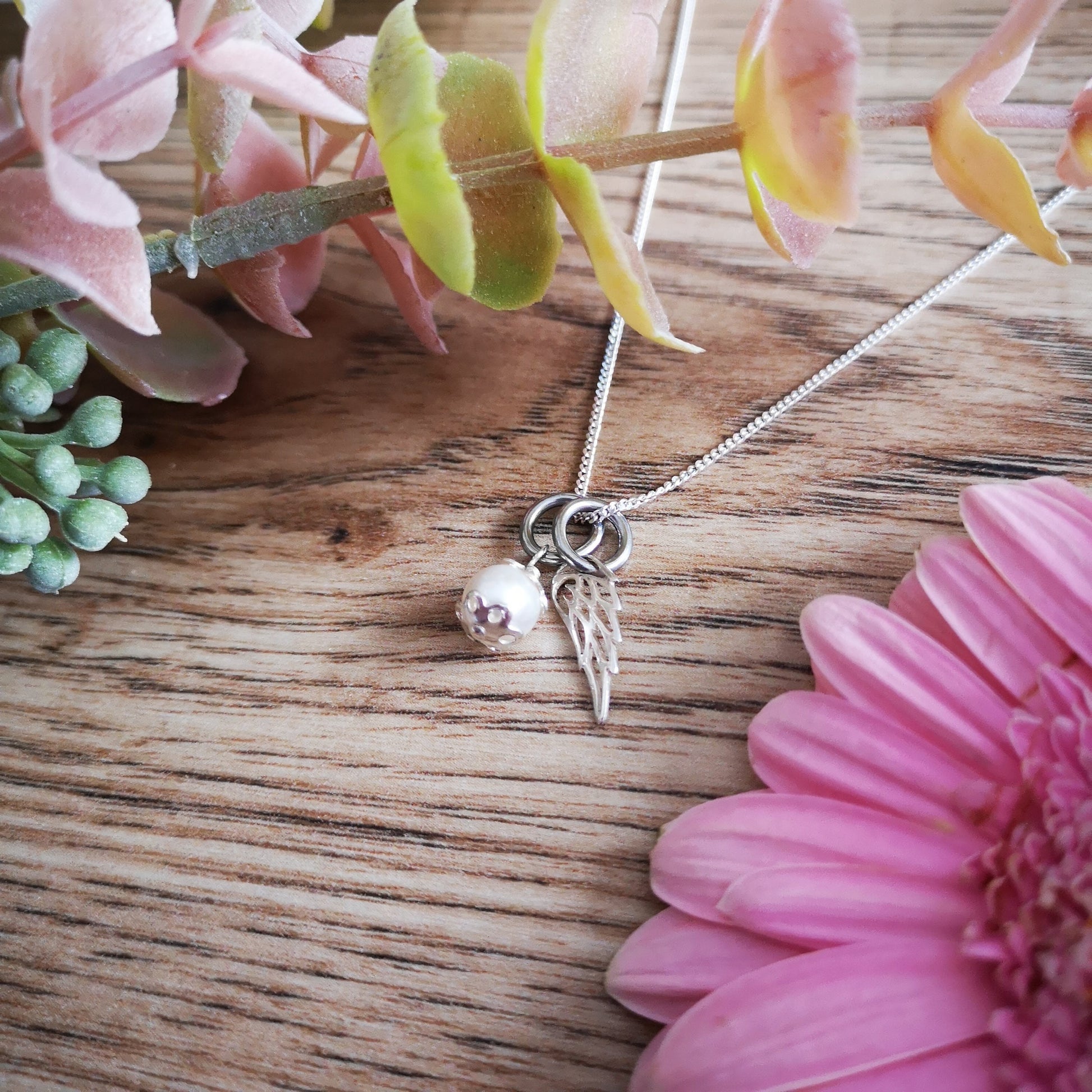 Mother's day gift - Angel Wing Necklace With Swarovski Pearl - Bereavement / Miscarriage / Babyloss