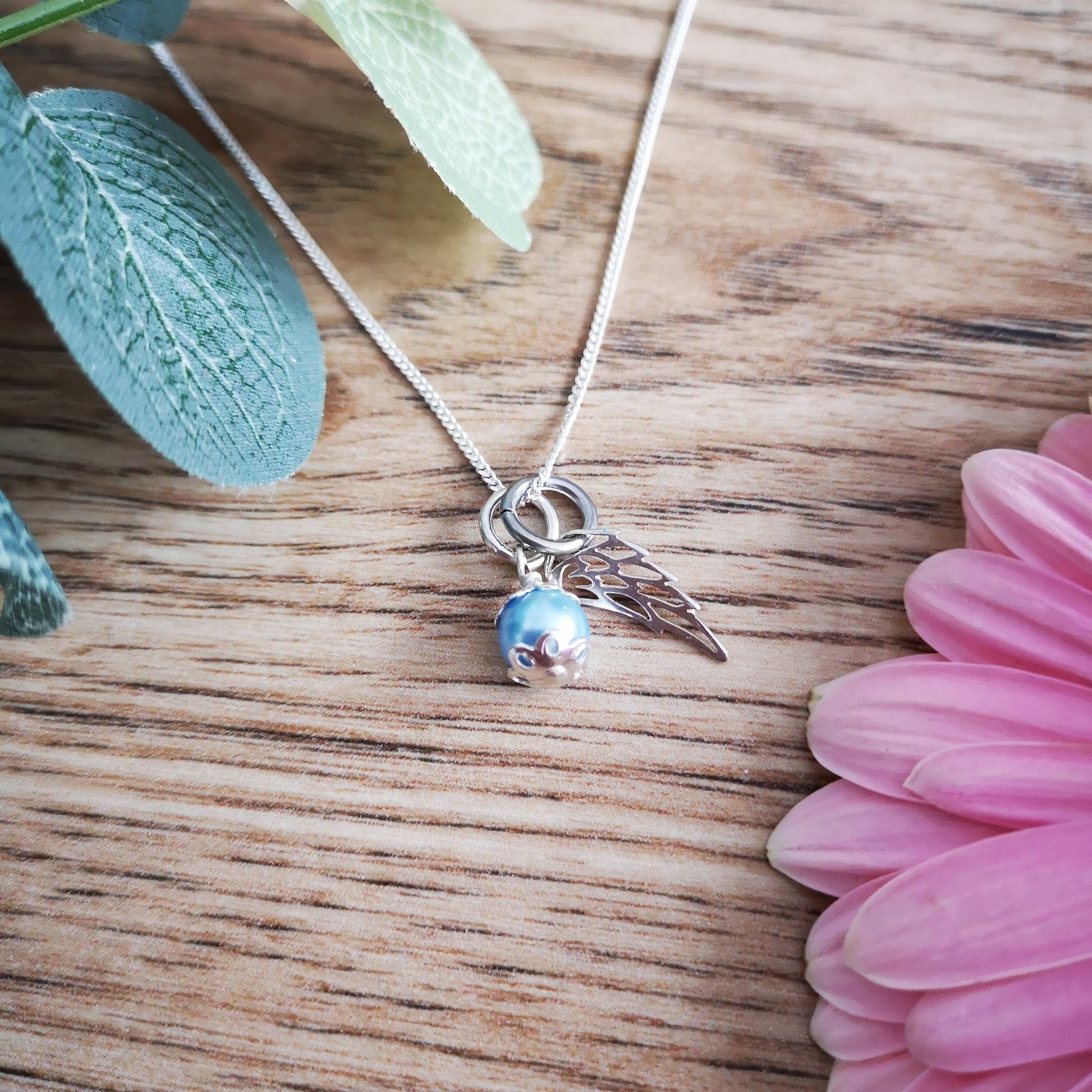 Mother's day gift - Angel Wing Necklace With Swarovski Pearl - Bereavement / Miscarriage / Babyloss