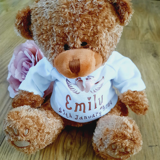 Mother's day gift - Personalised Angel Wings Memory Bear - Baby loss / Bereavement / Remembrance / Stillbirth