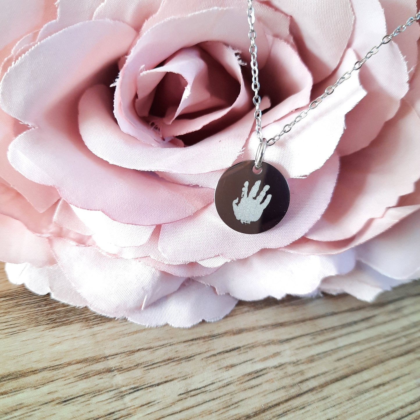 Mother's day gift - Handprint Engraved Necklace - Actual Handprint / Footprint / Engraved Pendant / Baby's handprint