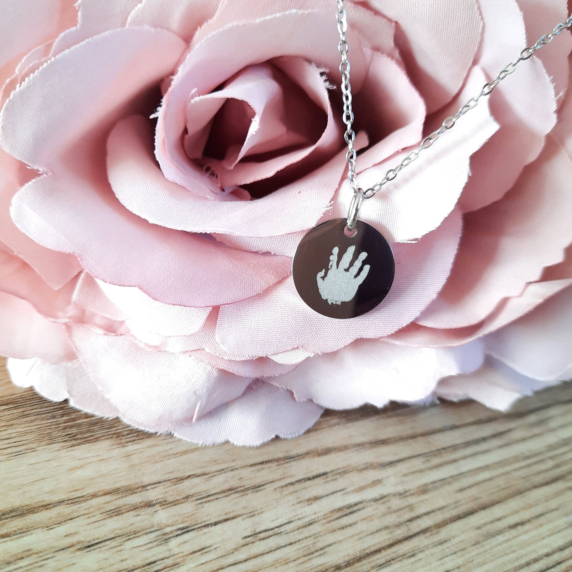 Mother's day gift - Handprint Engraved Necklace - Actual Handprint / Footprint / Engraved Pendant / Baby's handprint