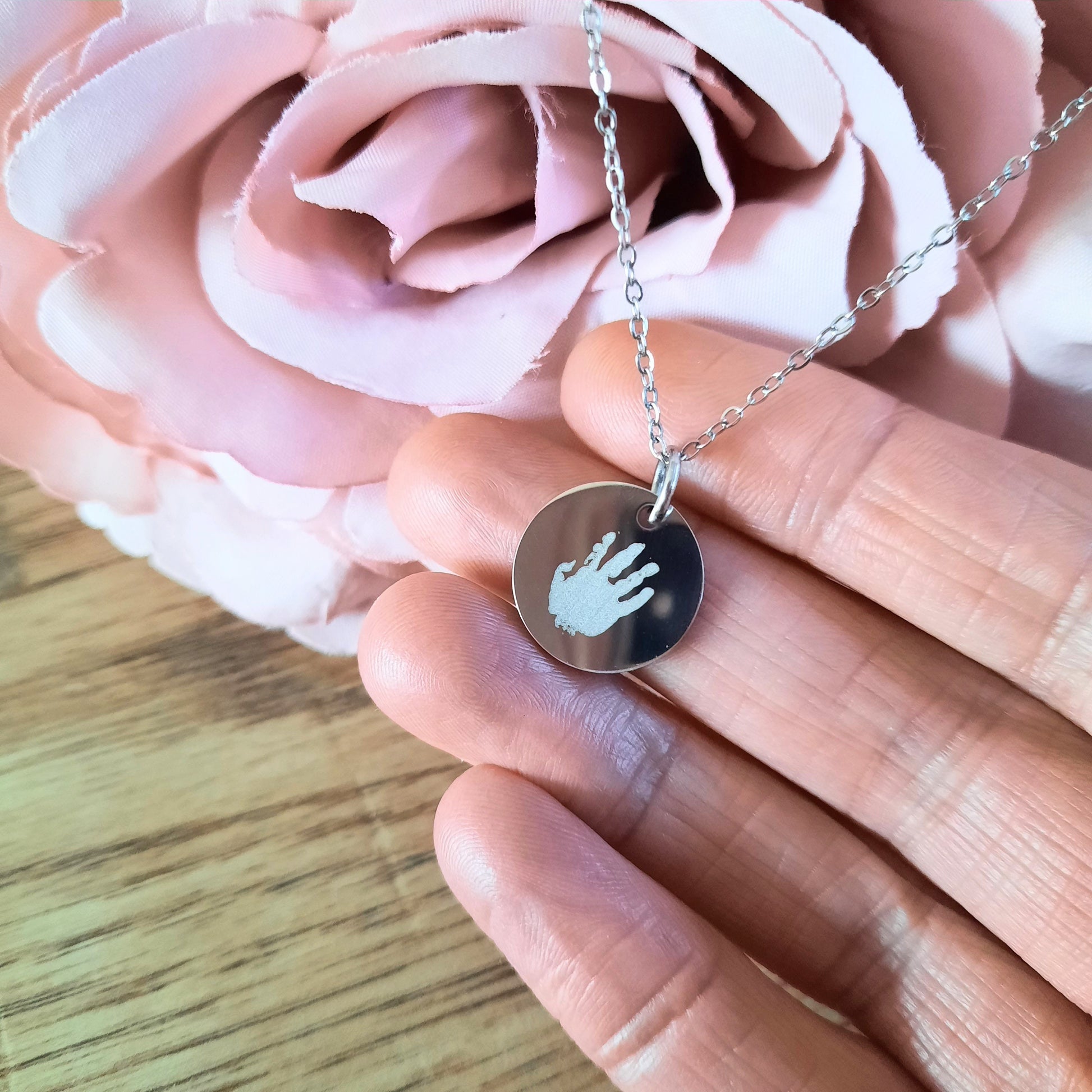 Mother's day gift - Handprint Engraved Necklace - Actual Handprint / Footprint / Engraved Pendant / Baby's handprint