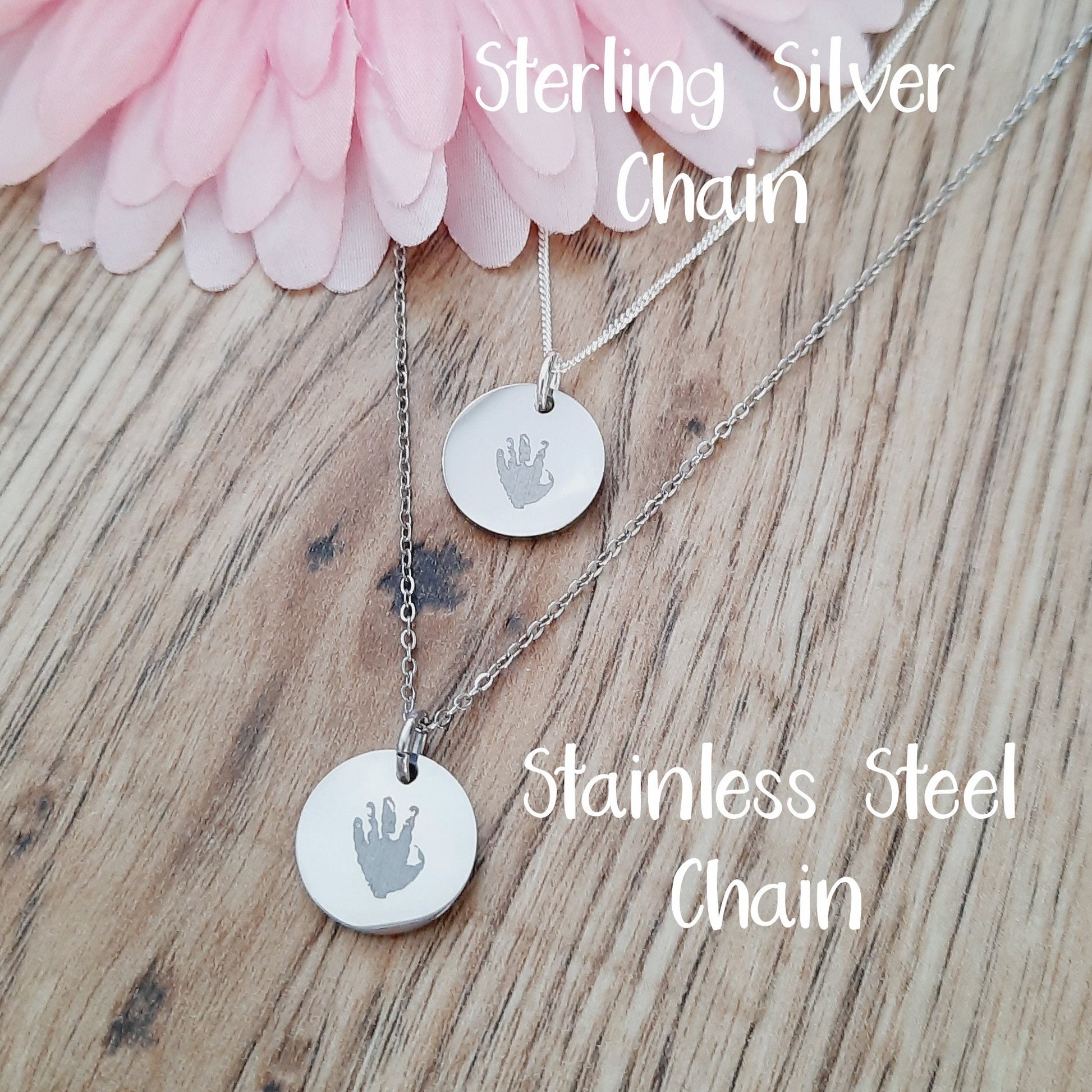 Mother's day gift - Handprint Engraved Necklace - Actual Handprint / Footprint / Engraved Pendant / Baby's handprint