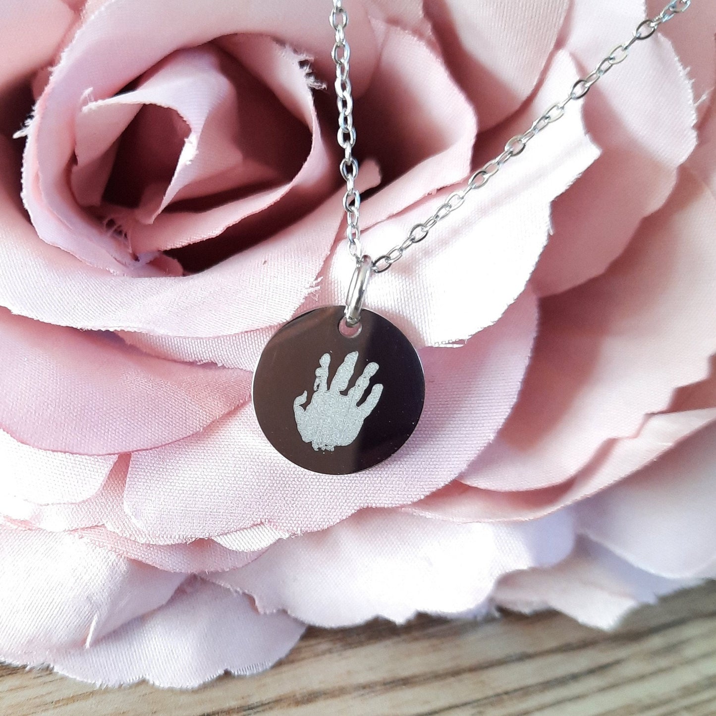 Mother's day gift - Handprint Engraved Necklace - Actual Handprint / Footprint / Engraved Pendant / Baby's handprint