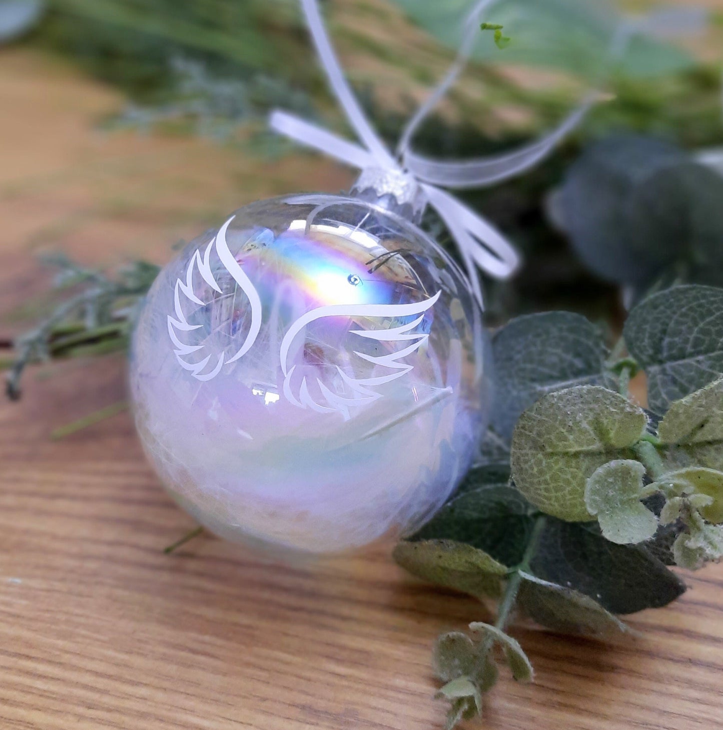 Personalised Memorial Feather Christmas Bauble | Tree Decoration | Remembrance gift | Loss of Dad | Loss of Mum / Babyloss Bauble