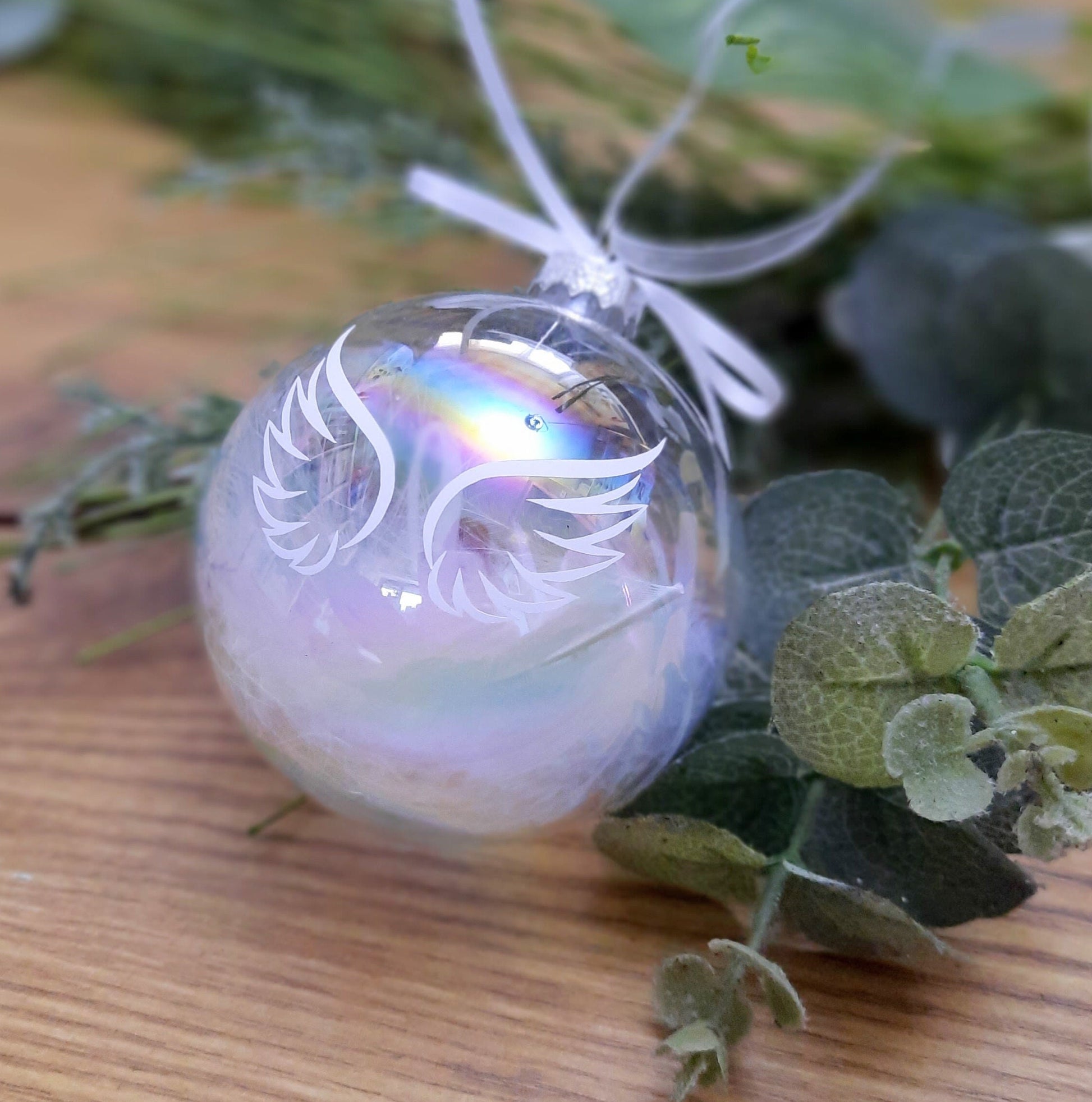 Personalised Memorial Feather Christmas Bauble | Tree Decoration | Remembrance gift | Loss of Dad | Loss of Mum / Babyloss Bauble