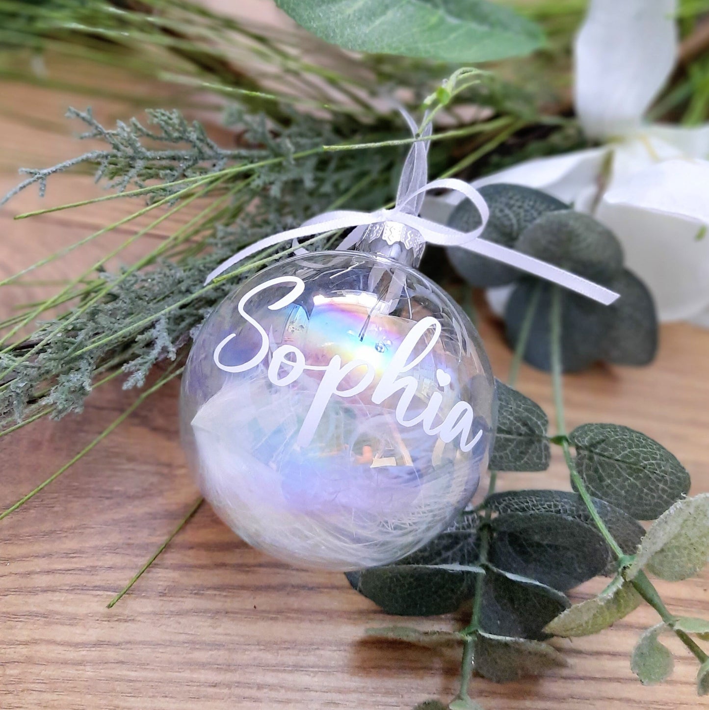 Personalised Memorial Feather Christmas Bauble | Tree Decoration | Remembrance gift | Loss of Dad | Loss of Mum / Babyloss Bauble