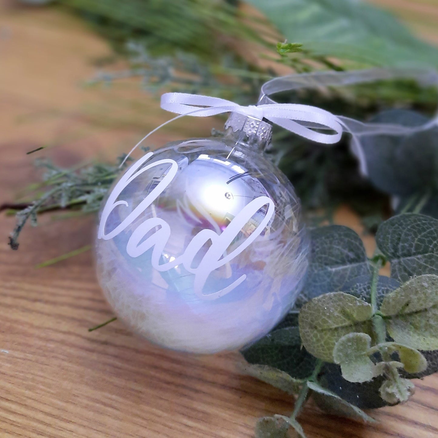 Personalised Memorial Feather Christmas Bauble | Tree Decoration | Remembrance gift | Loss of Dad | Loss of Mum / Babyloss Bauble