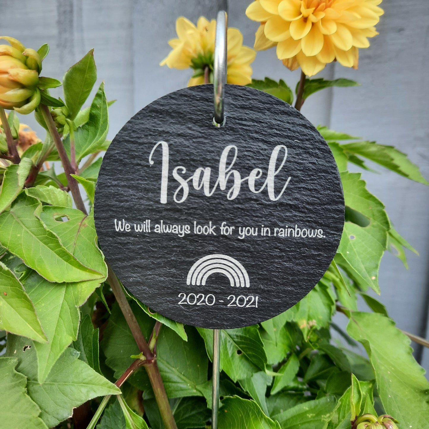 Memorial Garden Slate and Hook RAINBOW / Baby loss / Adult Loss / Memorial Plaque / Bereavement Gift / Garden Memorial