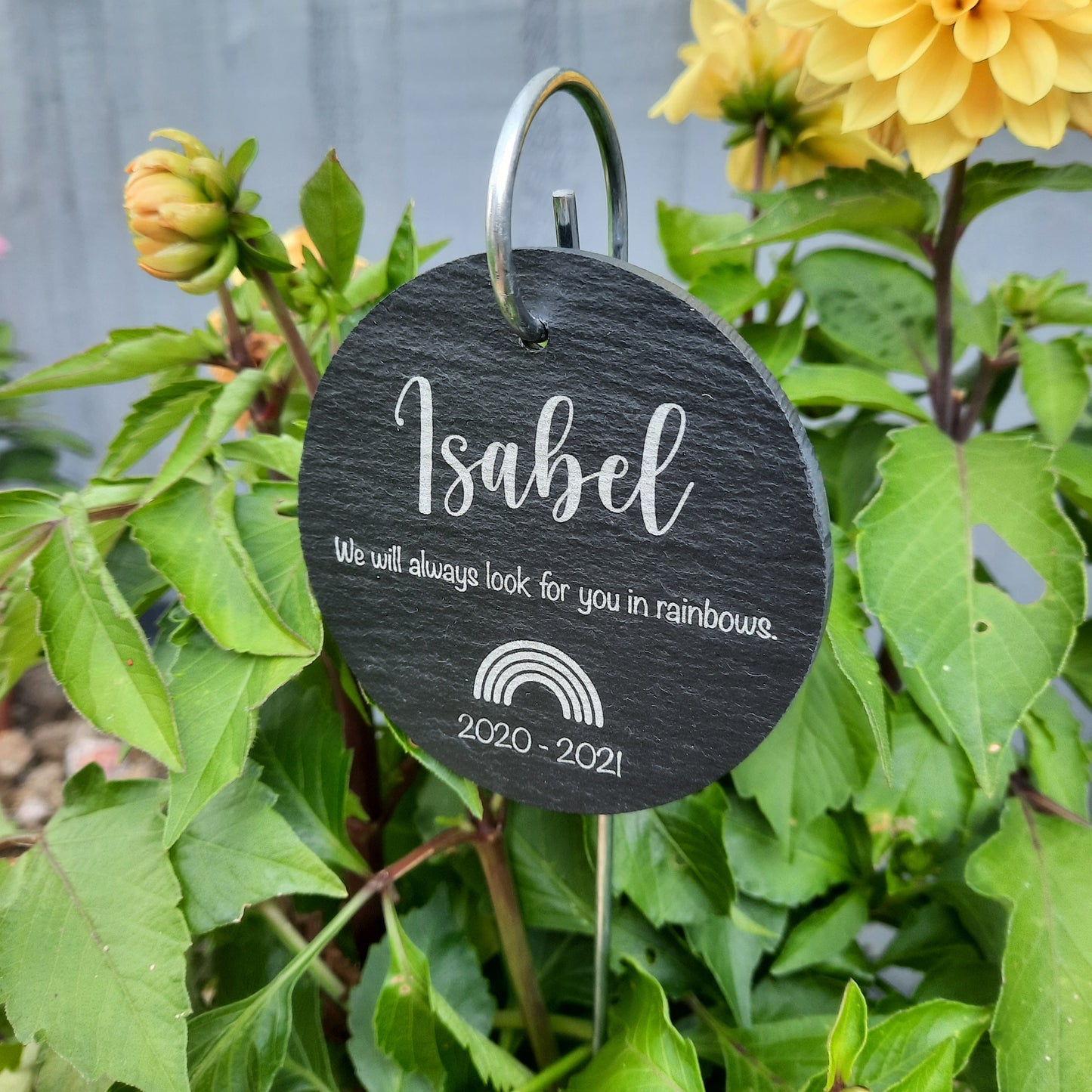Memorial Garden Slate and Hook RAINBOW / Baby loss / Adult Loss / Memorial Plaque / Bereavement Gift / Garden Memorial