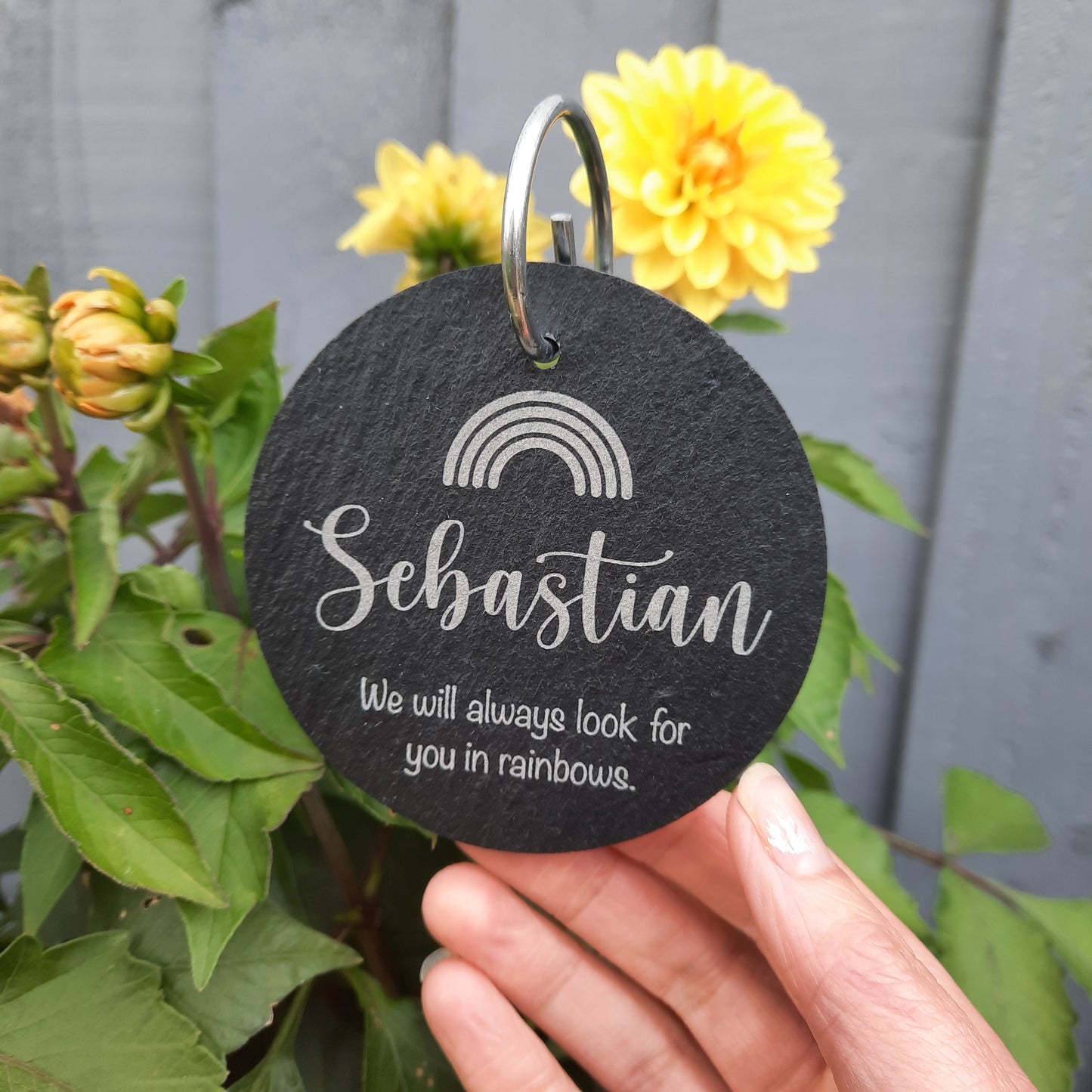 Memorial Garden Slate and Hook RAINBOW / Baby loss / Adult Loss / Memorial Plaque / Bereavement Gift / Garden Memorial