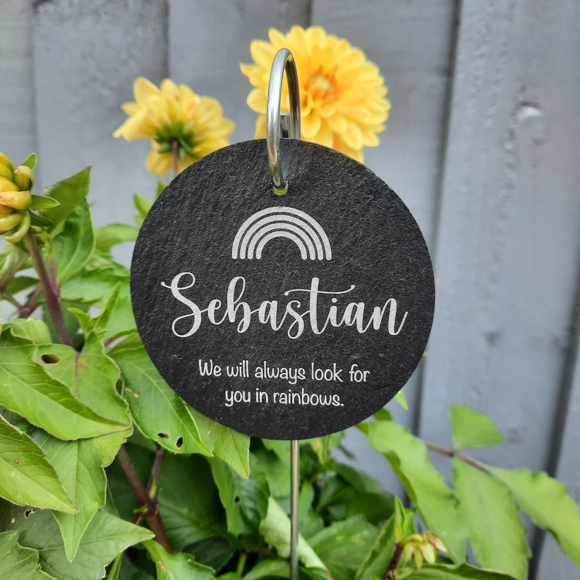 Memorial Garden Slate and Hook RAINBOW / Baby loss / Adult Loss / Memorial Plaque / Bereavement Gift / Garden Memorial