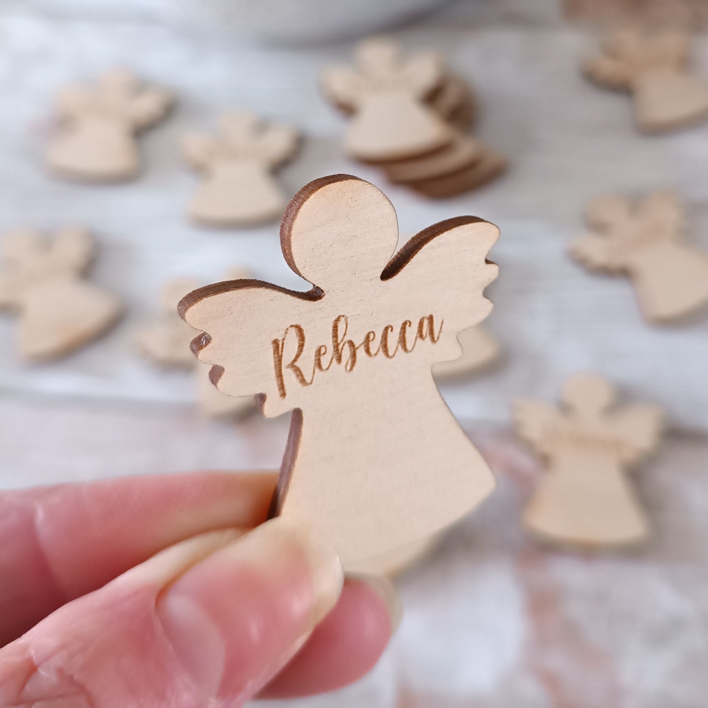 Funeral Memorial Favours / Angel Funeral Tokens / Personalised Bereavement Keepsake / Wooden Angels