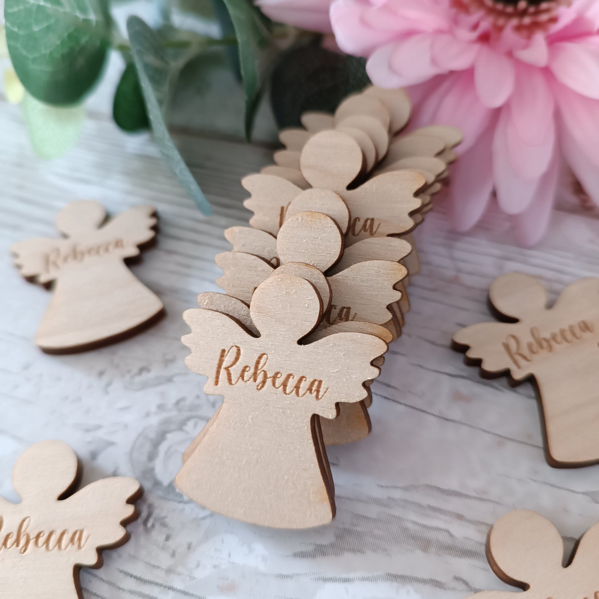 Funeral Memorial Favours / Angel Funeral Tokens / Personalised Bereavement Keepsake / Wooden Angels