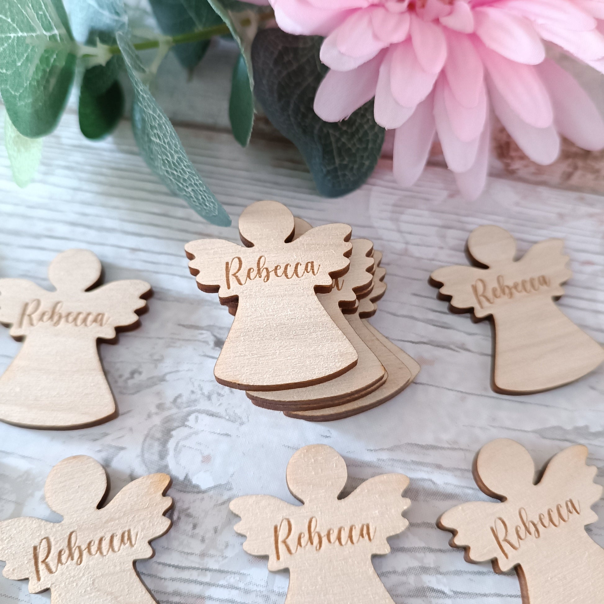 Funeral Memorial Favours / Angel Funeral Tokens / Personalised Bereavement Keepsake / Wooden Angels