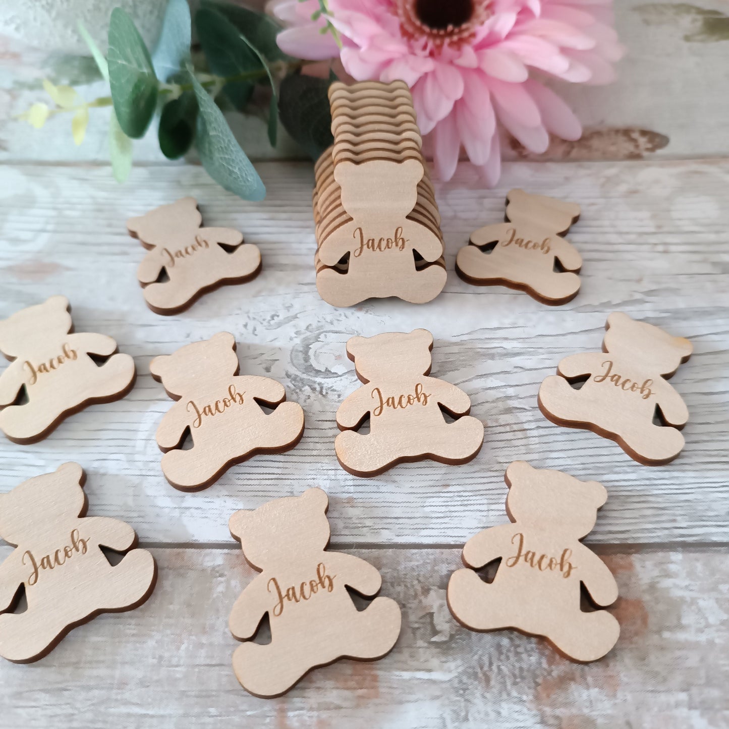 Funeral Memorial Favours / Teddy Funeral Tokens / Personalised Bereavement Keepsake / Wooden Teddies