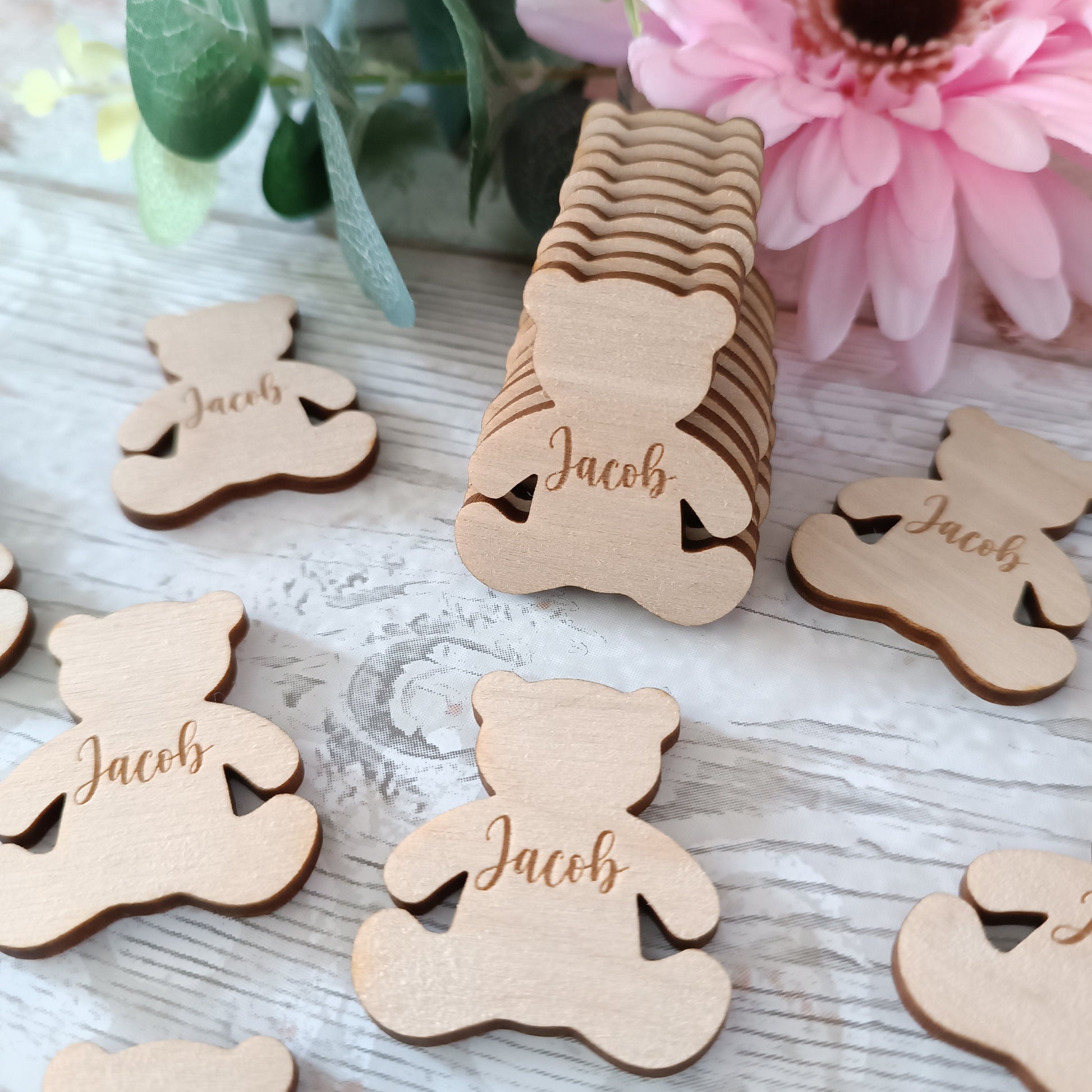 Funeral Memorial Favours / Teddy Funeral Tokens / Personalised Bereavement Keepsake / Wooden Teddies