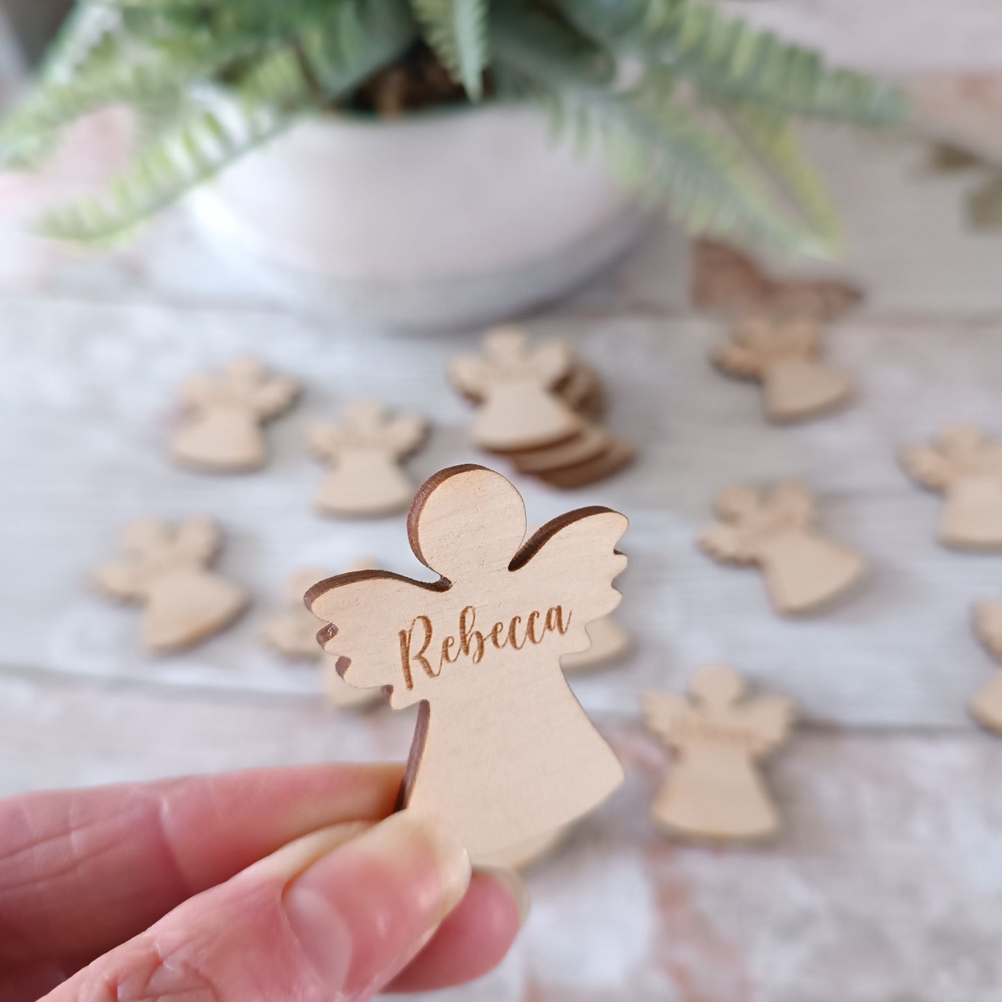 Funeral Memorial Favours / Angel Funeral Tokens / Personalised Bereavement Keepsake / Wooden Angels