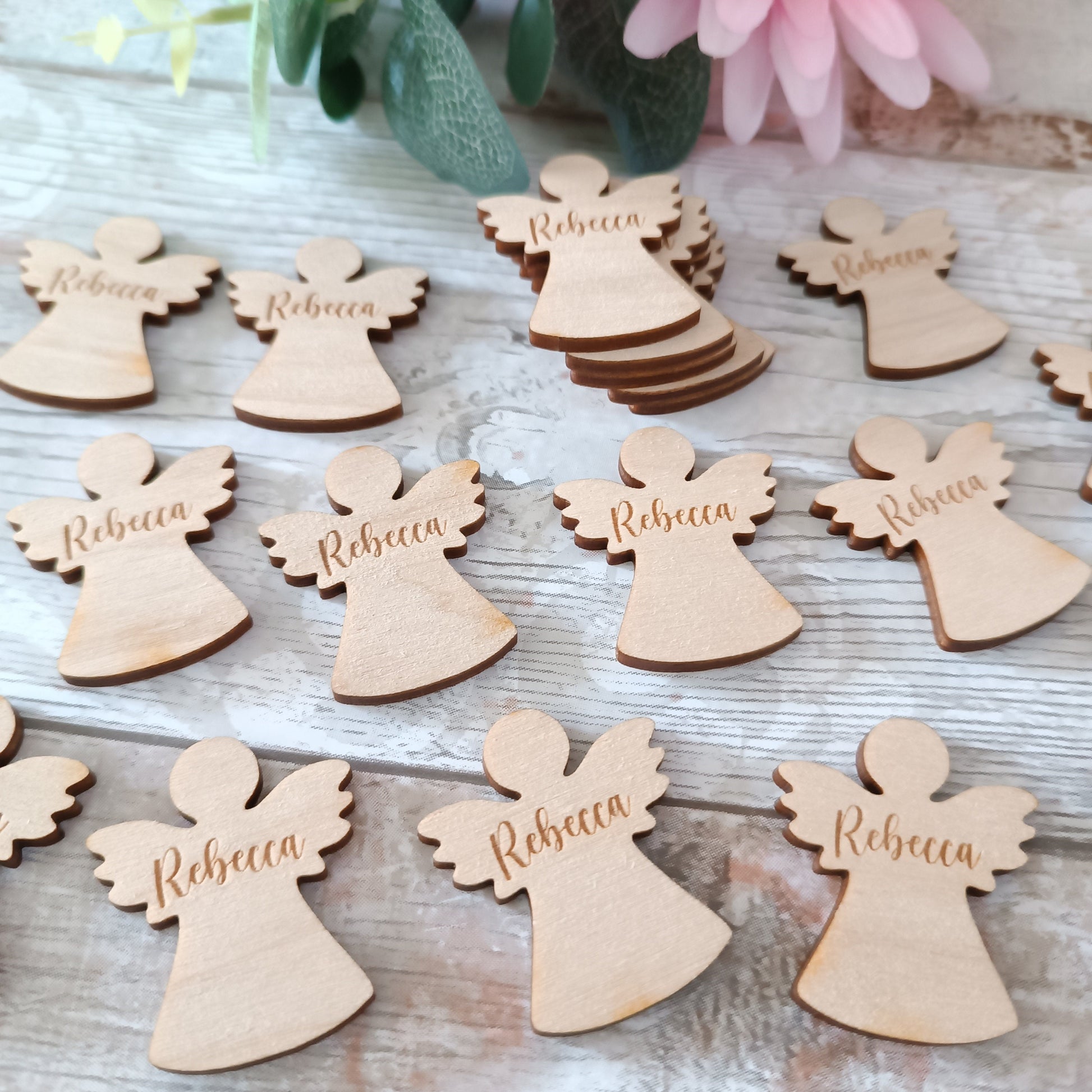 Funeral Memorial Favours / Angel Funeral Tokens / Personalised Bereavement Keepsake / Wooden Angels