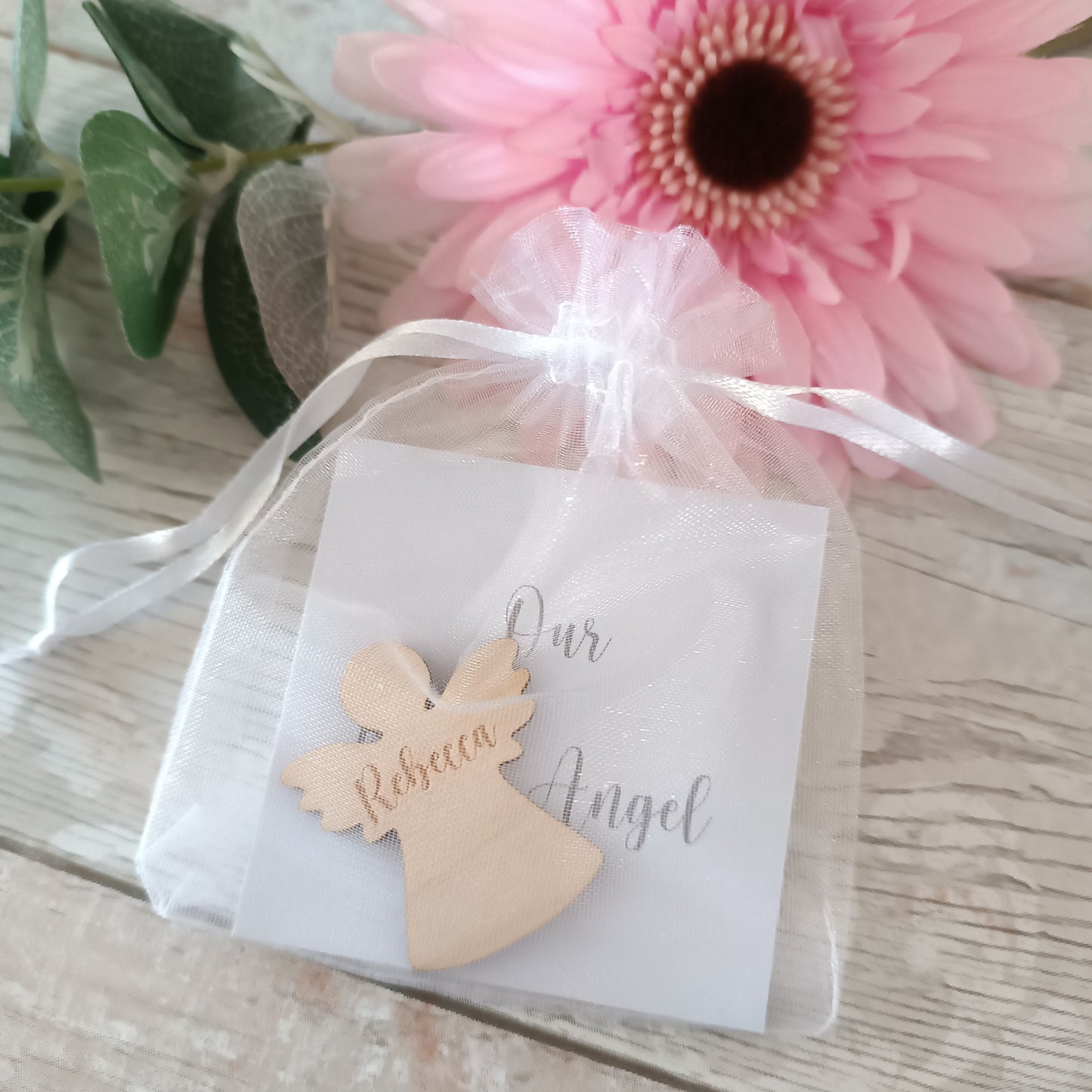 Funeral Memorial Favours / Angel Funeral Tokens / Personalised Bereavement Keepsake / Wooden Angels