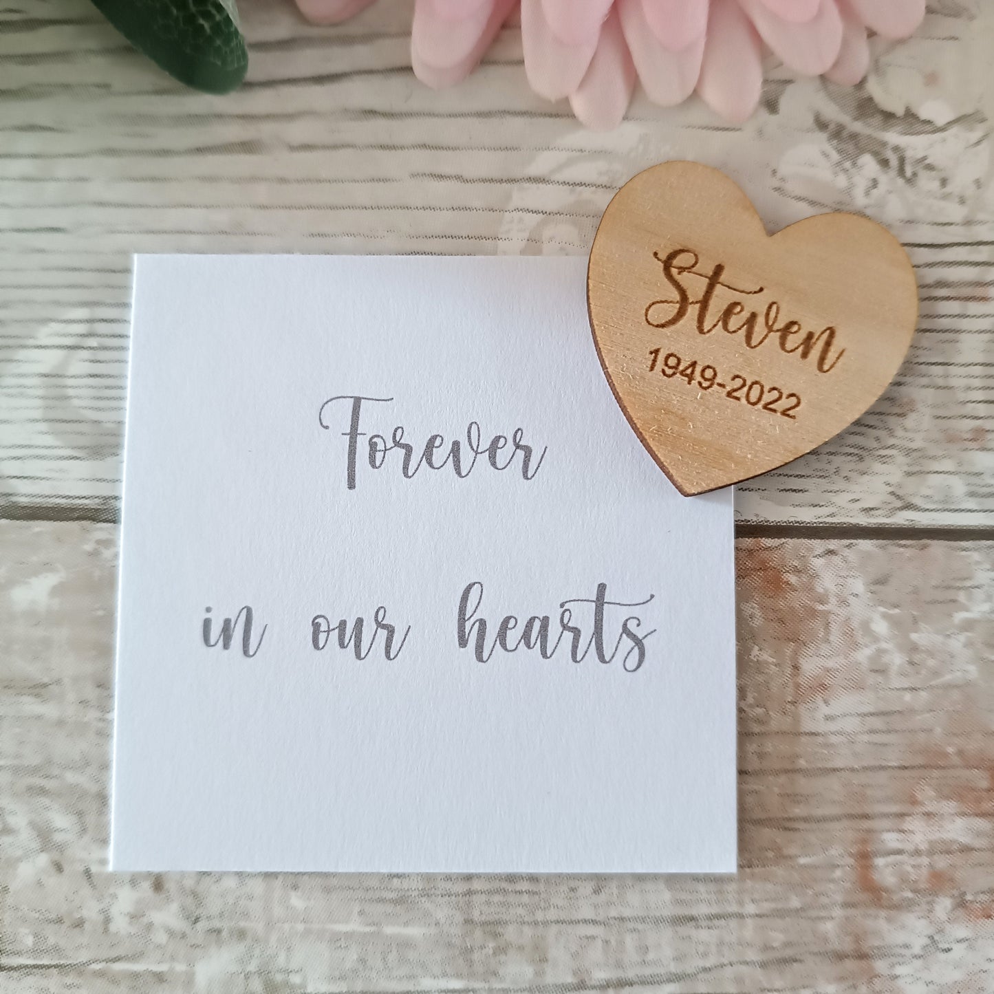 Funeral Favours / In Memory / Heart Funeral Tokens / Personalised Bereavement Keepsake / Wooden Hearts / Memorial Gift