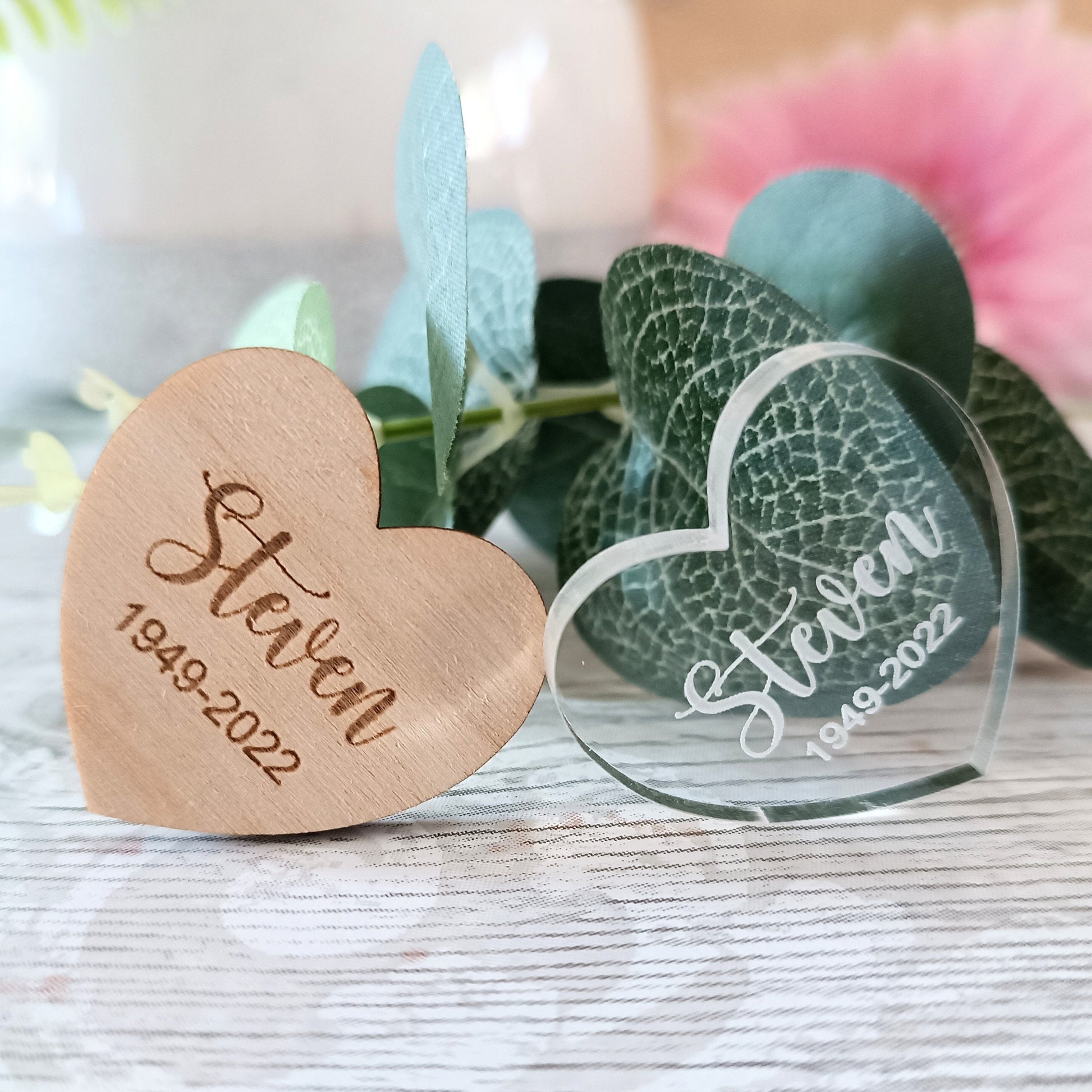 Funeral Favours / In Memory / Heart Funeral Tokens / Personalised Bereavement Keepsake / Wooden Hearts / Memorial Gift