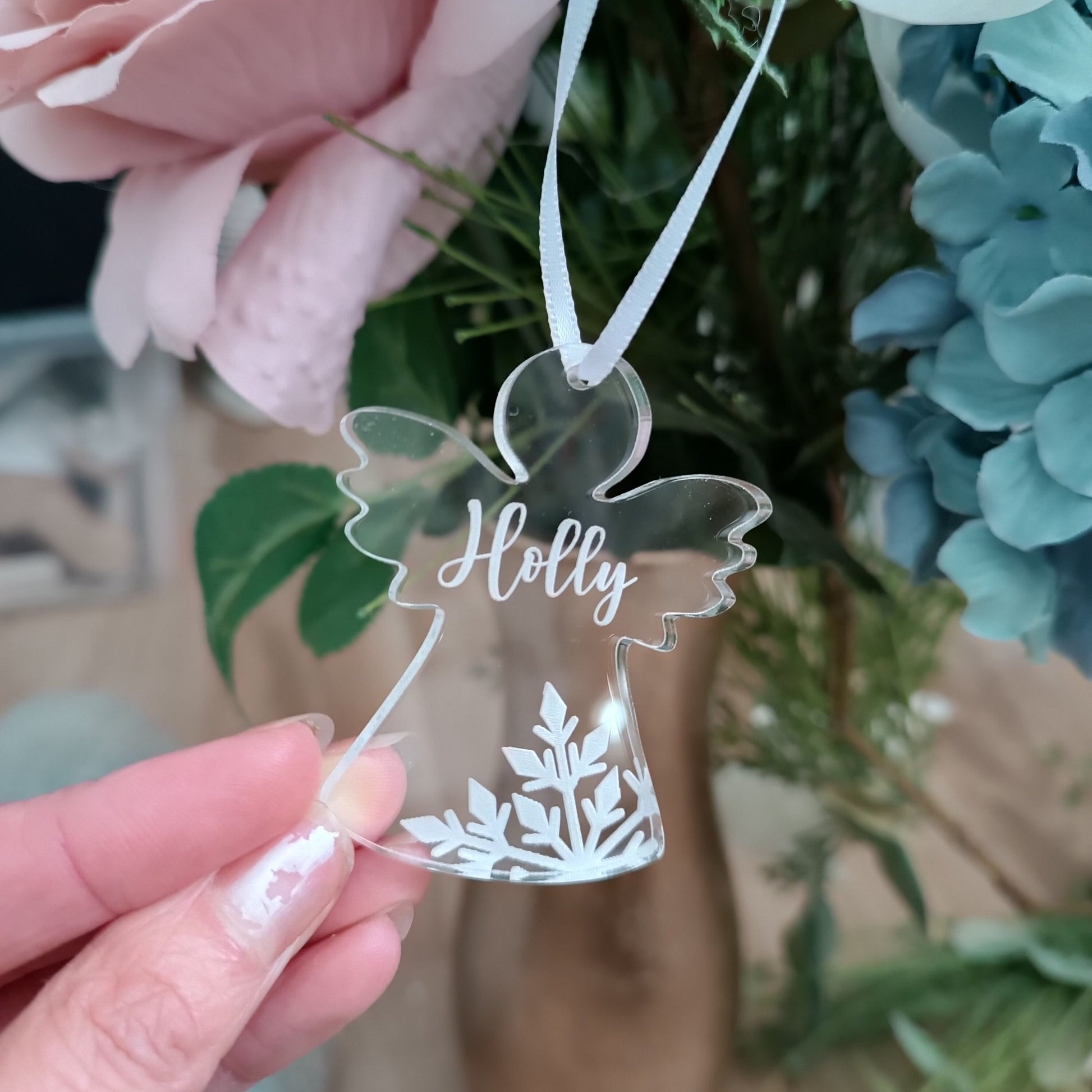 Acrylic Angel Christmas Tree Ornament | Personalised Angel Decoration | Personalised Star | Christmas Angel | Babyloss | Miscarriage