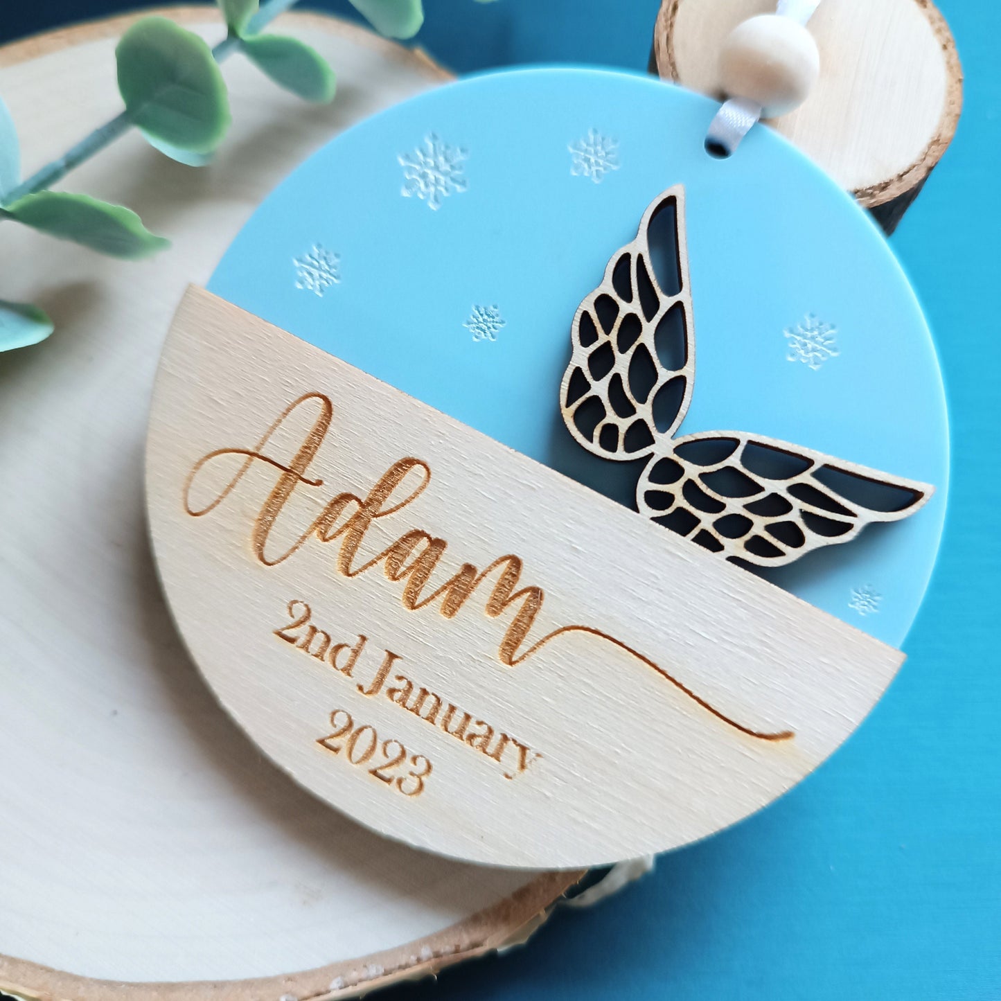 Angel Wings Christmas Tree Ornament | Personalised Tree Decoration | Memorial Gift | Christmas Heart | Babyloss | Loss of Baby