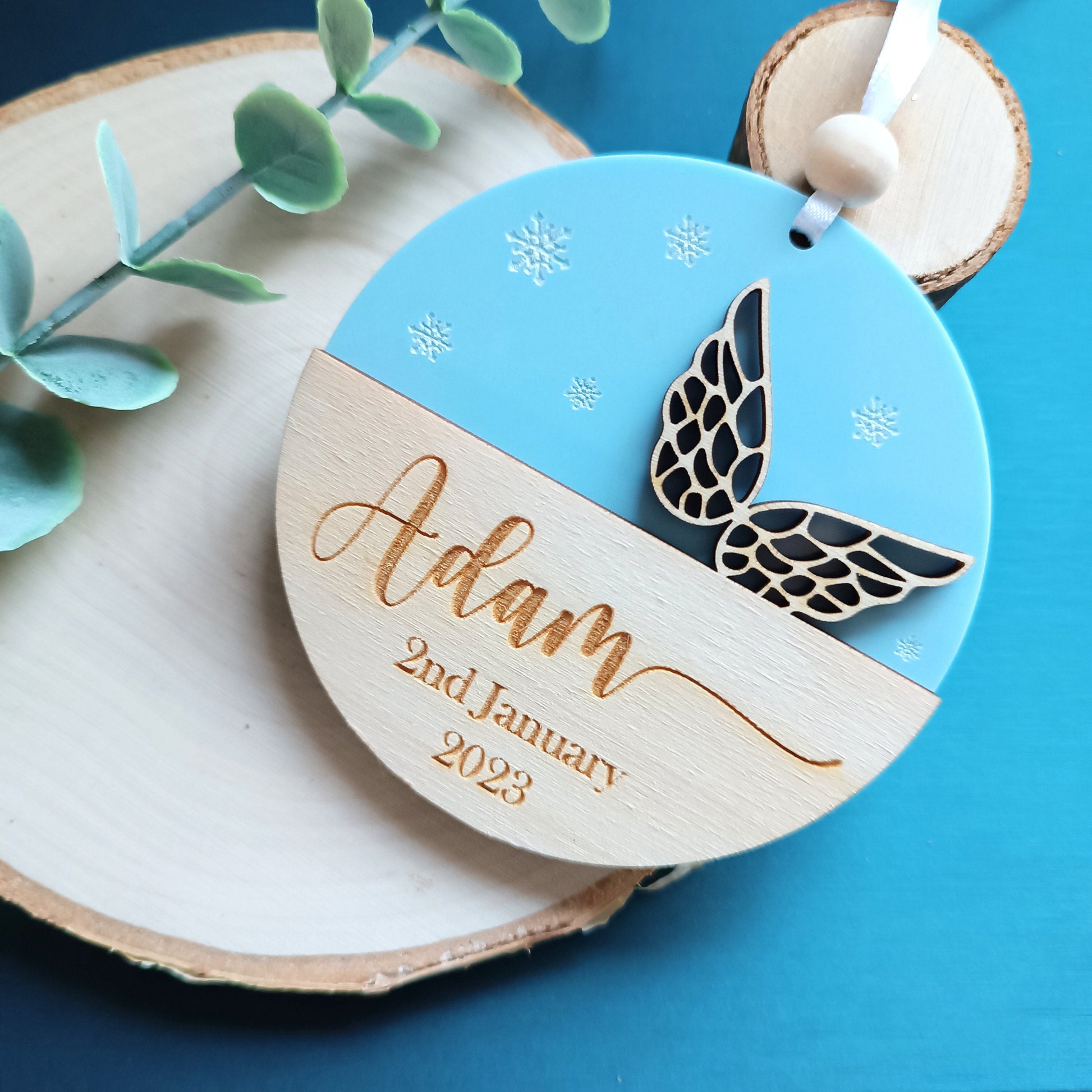 Angel Wings Christmas Tree Ornament | Personalised Tree Decoration | Memorial Gift | Christmas Heart | Babyloss | Loss of Baby