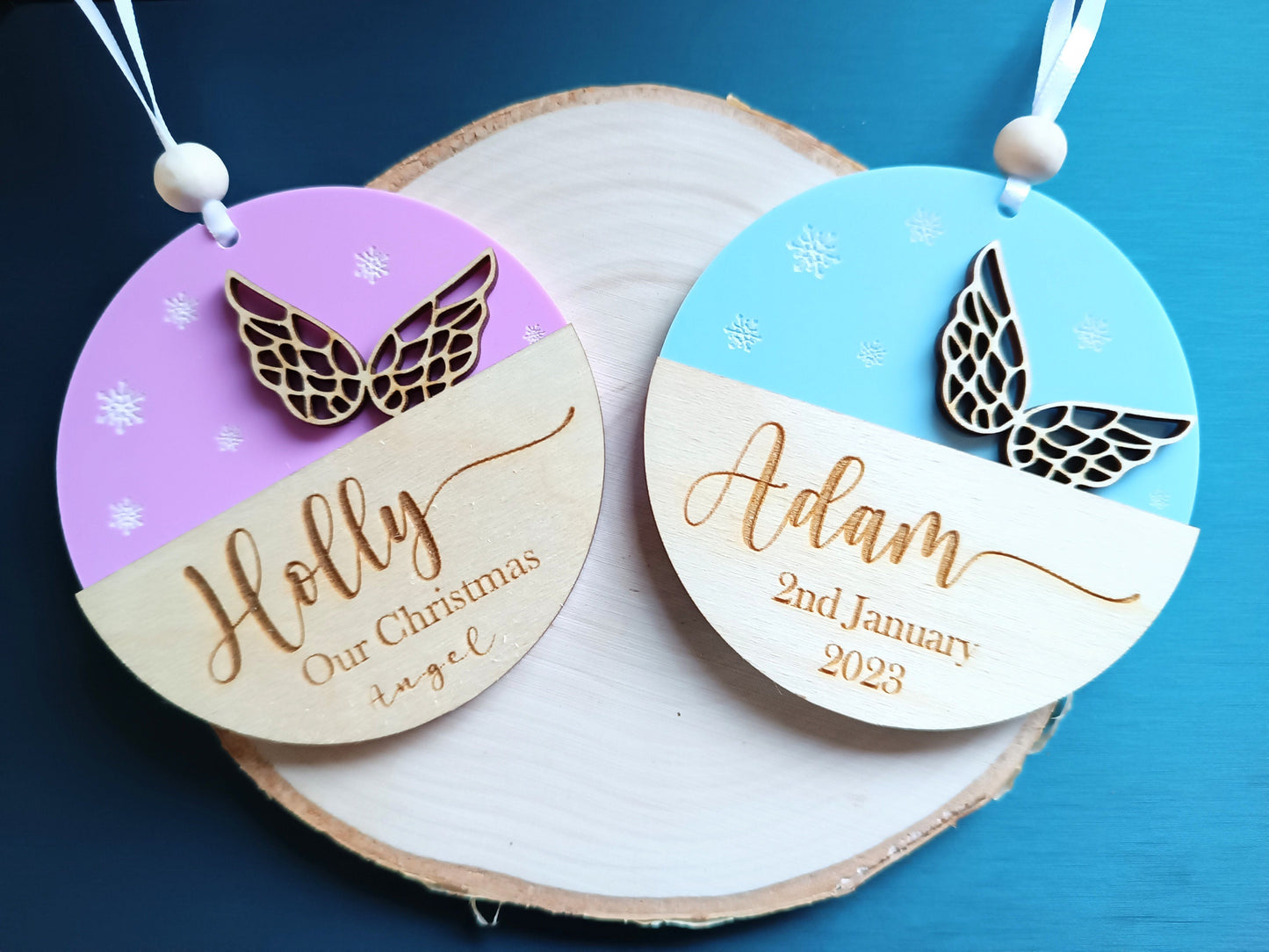 Angel Wings Christmas Tree Ornament | Personalised Tree Decoration | Memorial Gift | Christmas Heart | Babyloss | Loss of Baby