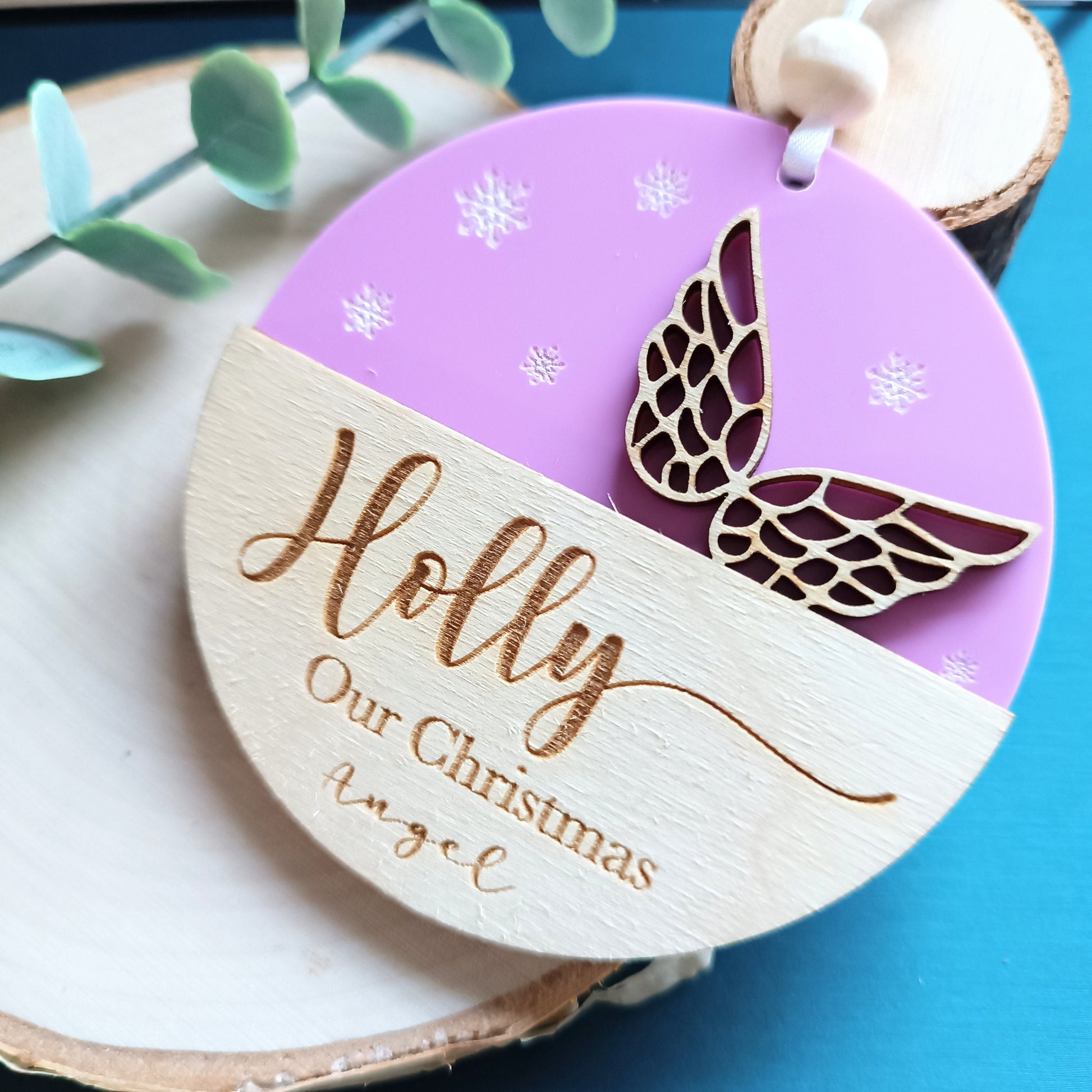Angel Wings Christmas Tree Ornament | Personalised Tree Decoration | Memorial Gift | Christmas Heart | Babyloss | Loss of Baby