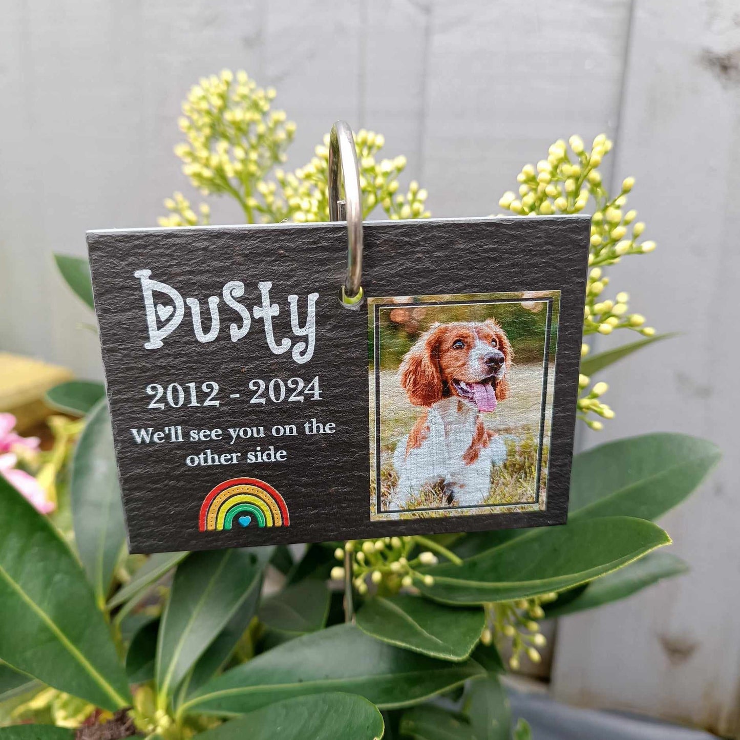 Pet Memorial PHOTO Garden Slate and Hook / Pet loss / Memorial Plaque / Loss of Dog / Pet Bereavement Gift