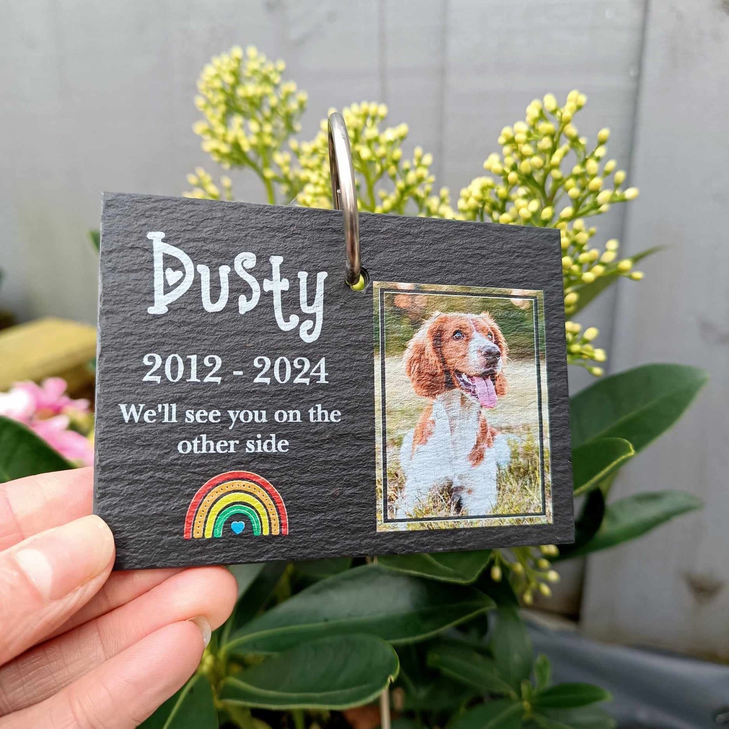 Pet Memorial PHOTO Garden Slate and Hook / Pet loss / Memorial Plaque / Loss of Dog / Pet Bereavement Gift