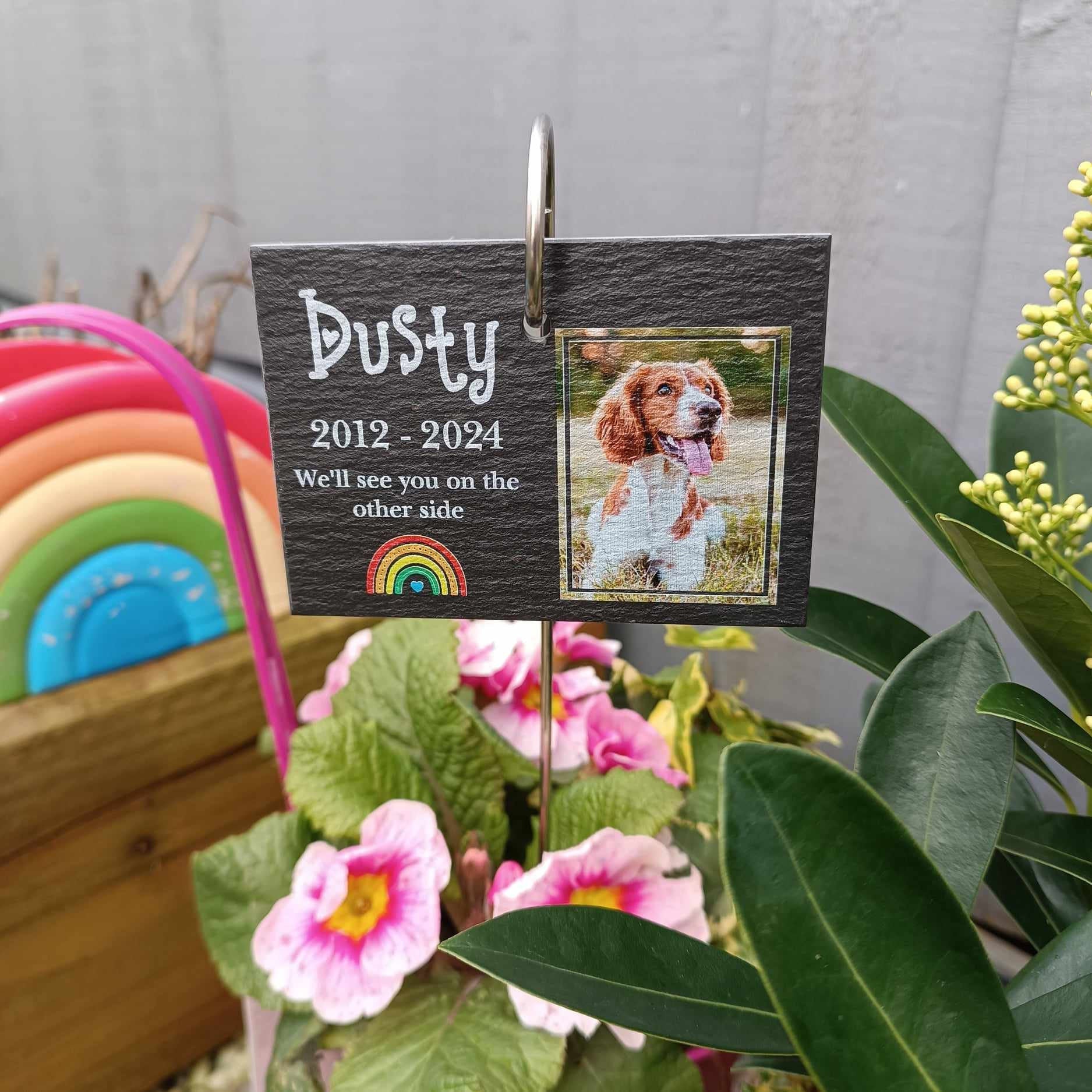Pet Memorial PHOTO Garden Slate and Hook / Pet loss / Memorial Plaque / Loss of Dog / Pet Bereavement Gift