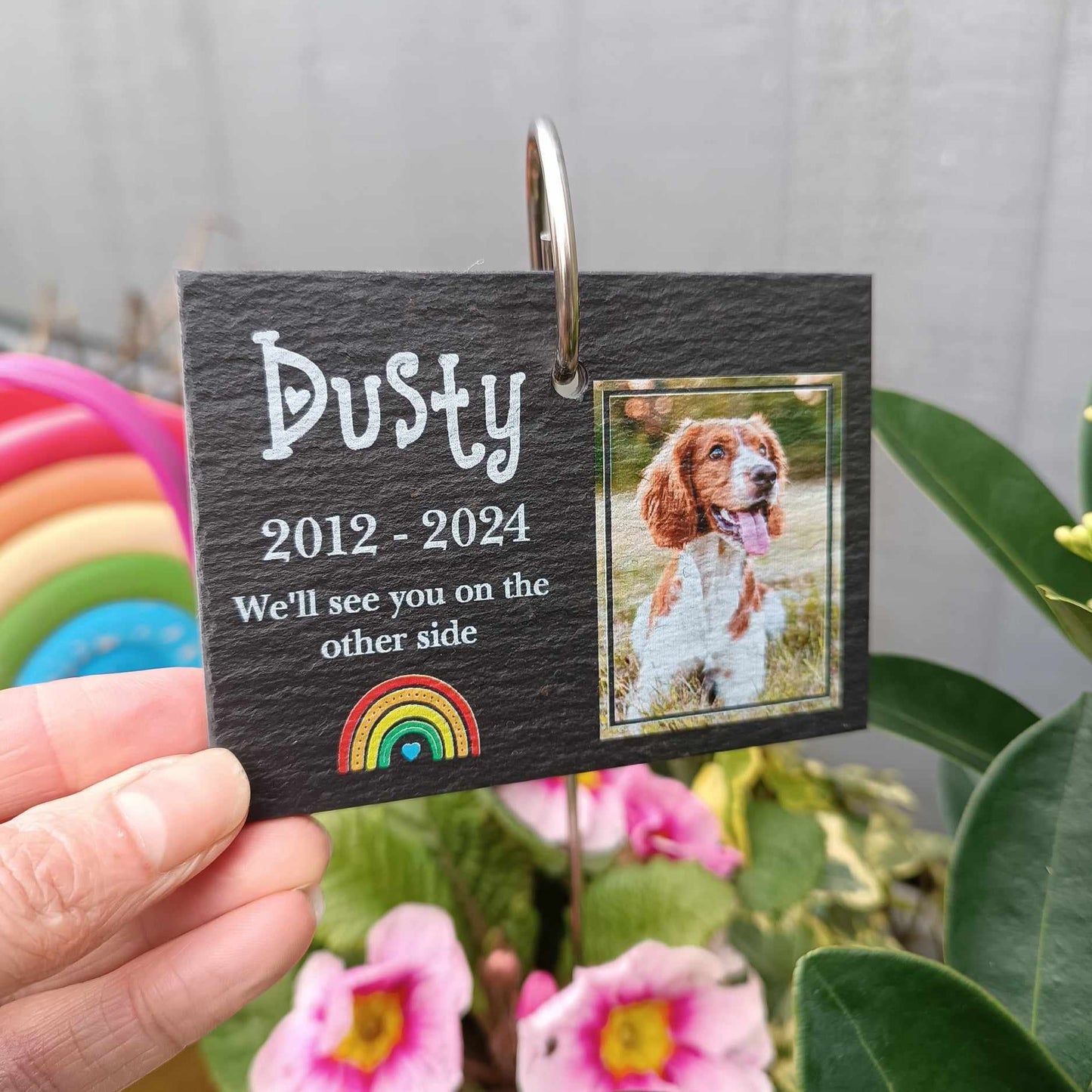 Pet Memorial PHOTO Garden Slate and Hook / Pet loss / Memorial Plaque / Loss of Dog / Pet Bereavement Gift