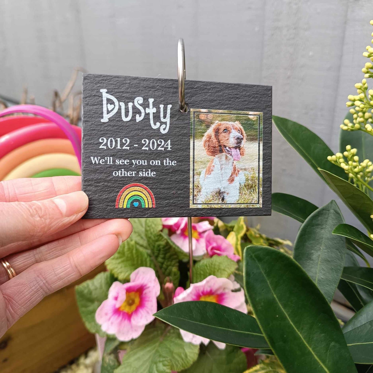 Pet Memorial PHOTO Garden Slate and Hook / Pet loss / Memorial Plaque / Loss of Dog / Pet Bereavement Gift