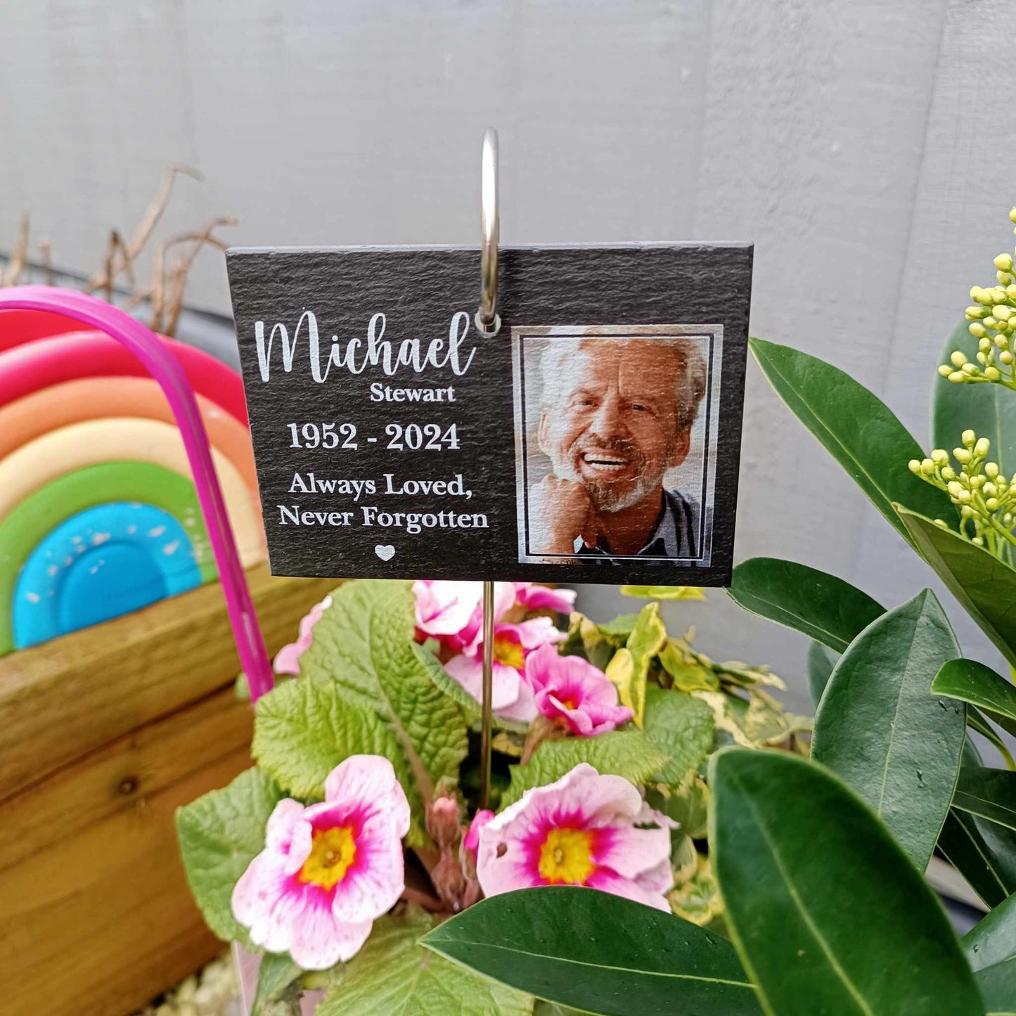 Memorial PHOTO Garden Slate and Hook / Loss of Mum / Memorial Plaque / Garden Memorial / Loss of Dad