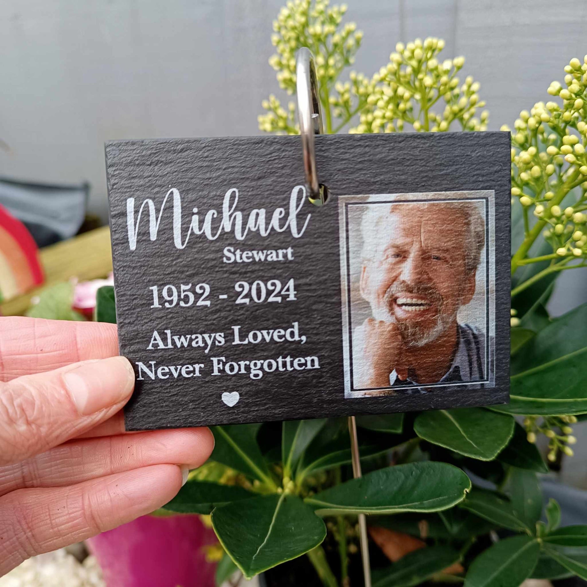 Memorial PHOTO Garden Slate and Hook / Loss of Mum / Memorial Plaque / Garden Memorial / Loss of Dad