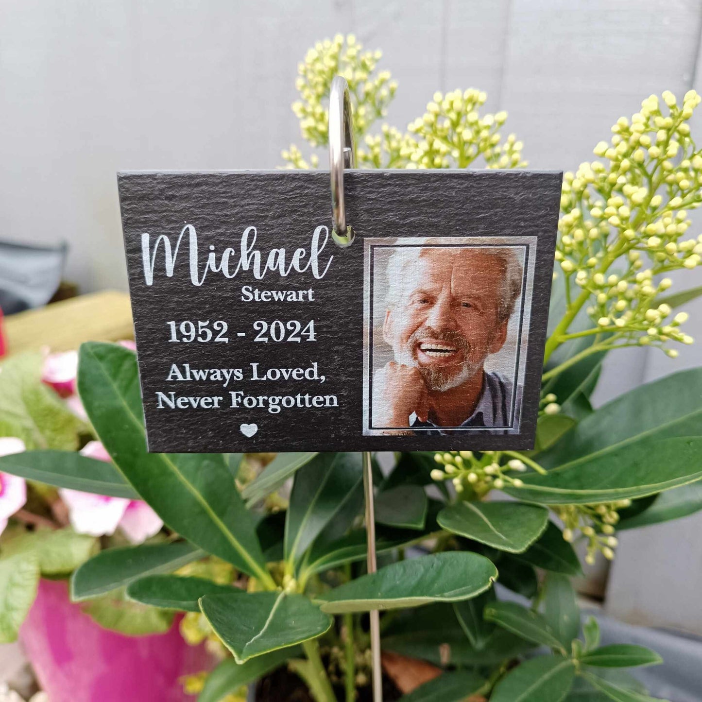 Memorial PHOTO Garden Slate and Hook / Loss of Mum / Memorial Plaque / Garden Memorial / Loss of Dad