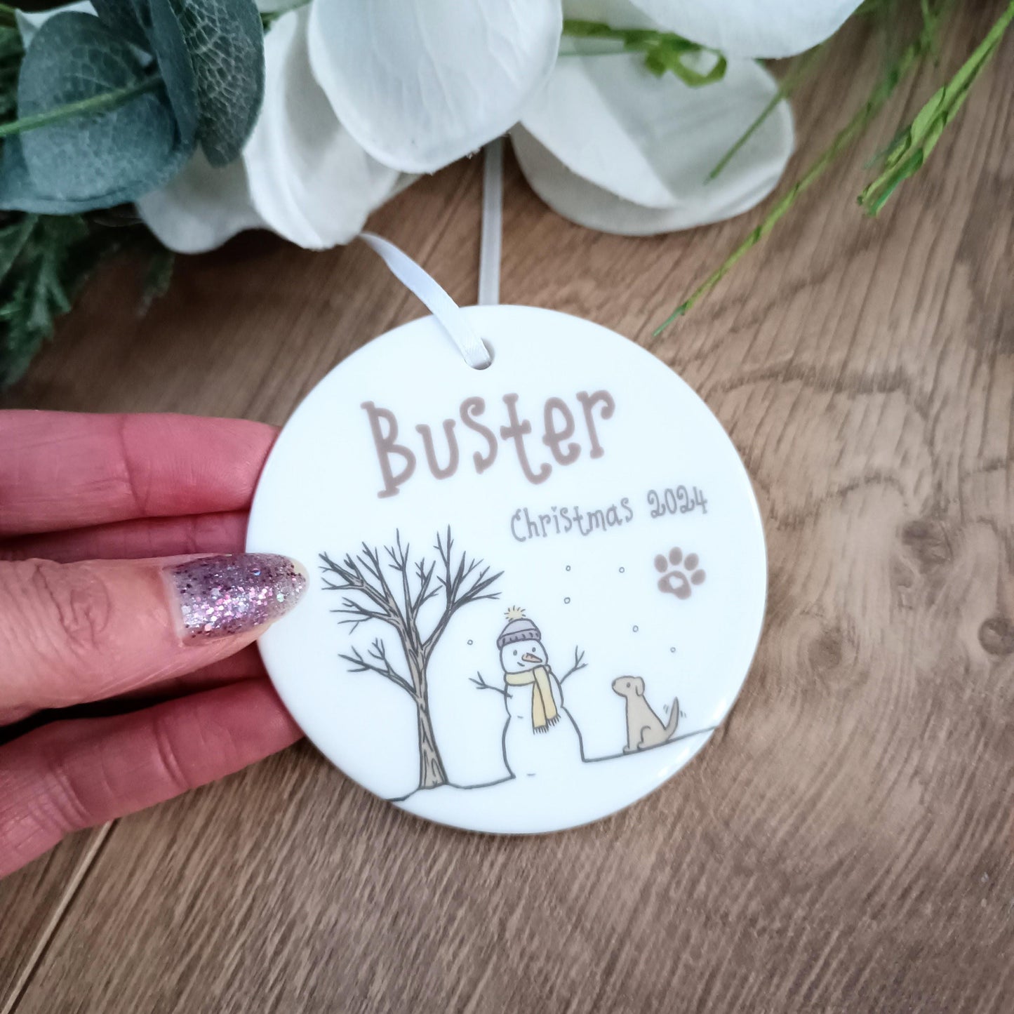 Personalised Ceramic Pet Ornament | Pet Tree Decoration | Pawprints Ornament | Christmas Tree | Pet Loss