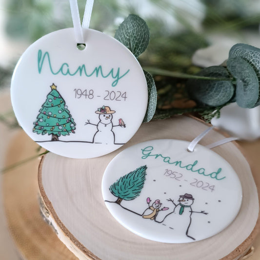 Personalised Ceramic Ornament | Nanny Grandad Tree Decoration | Grandad Ornament | Christmas Tree | Memorial Decoration