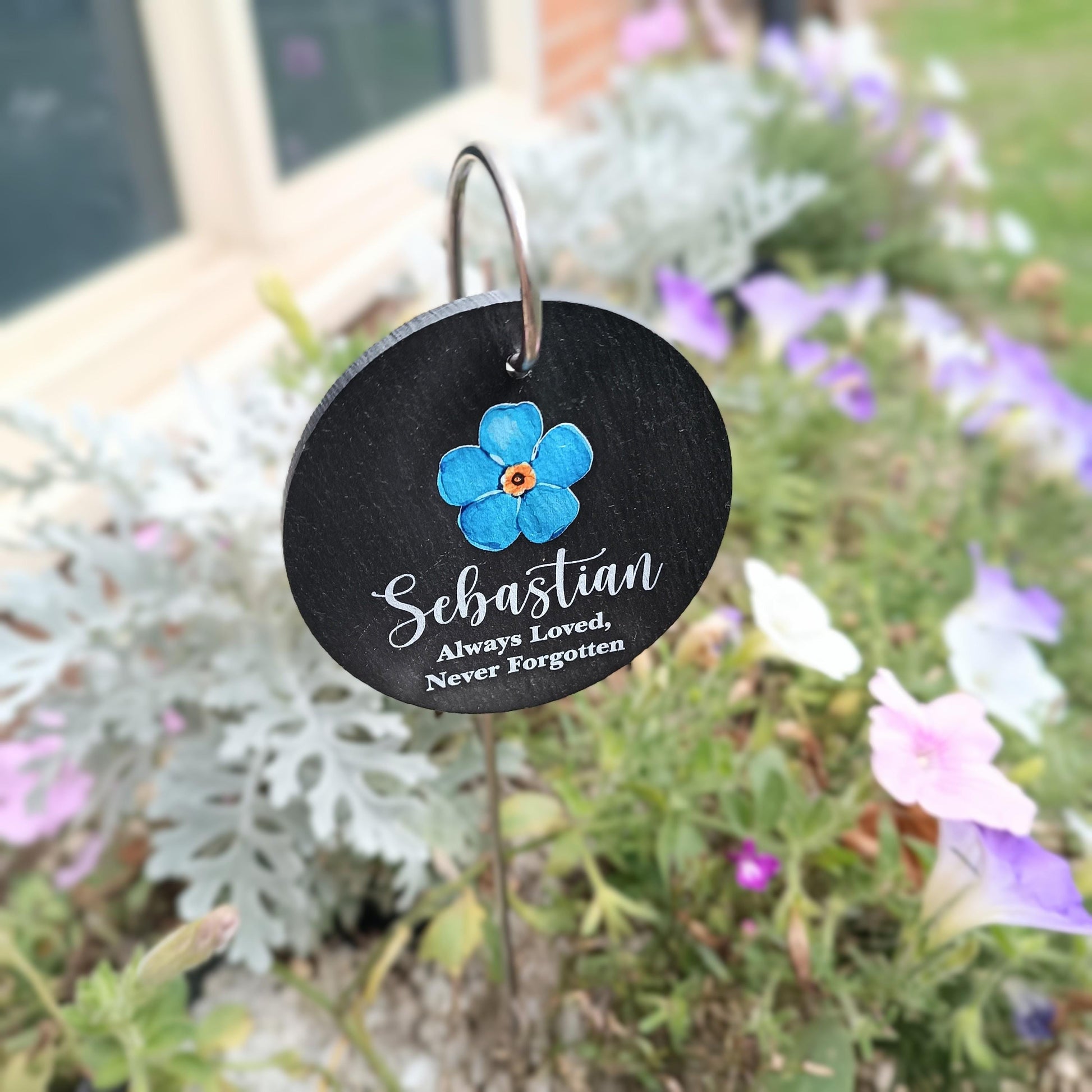 Forget Me Not Memorial Garden Slate and Hook / Memorial Plaque / Loss of Baby / Always Loved Never Forgotten