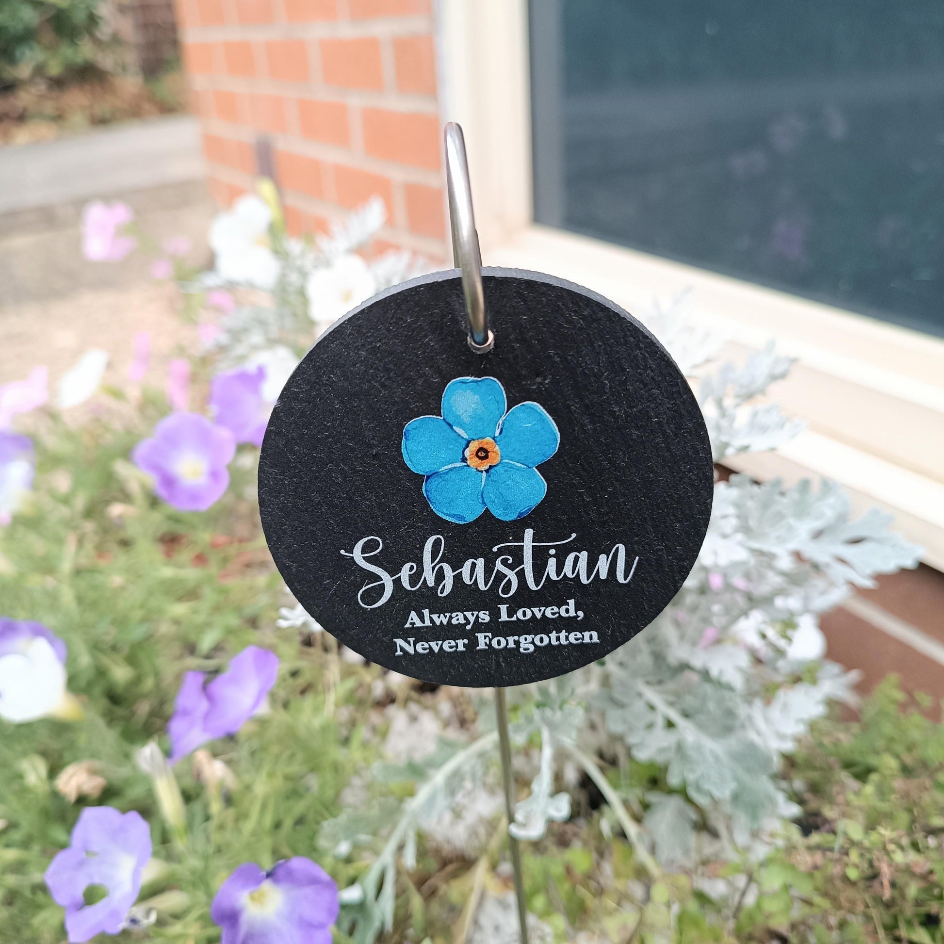 Forget Me Not Memorial Garden Slate and Hook / Memorial Plaque / Loss of Baby / Always Loved Never Forgotten