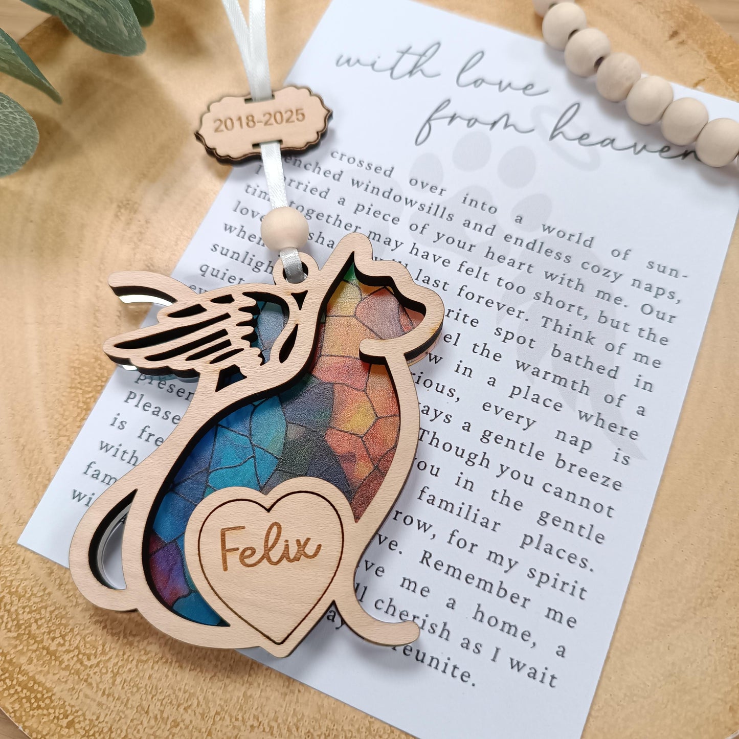 Memorial Cat Suncatcher Gift | Loss of Cat | Cat Christmas Tree | Memorial Pet Poem Gift