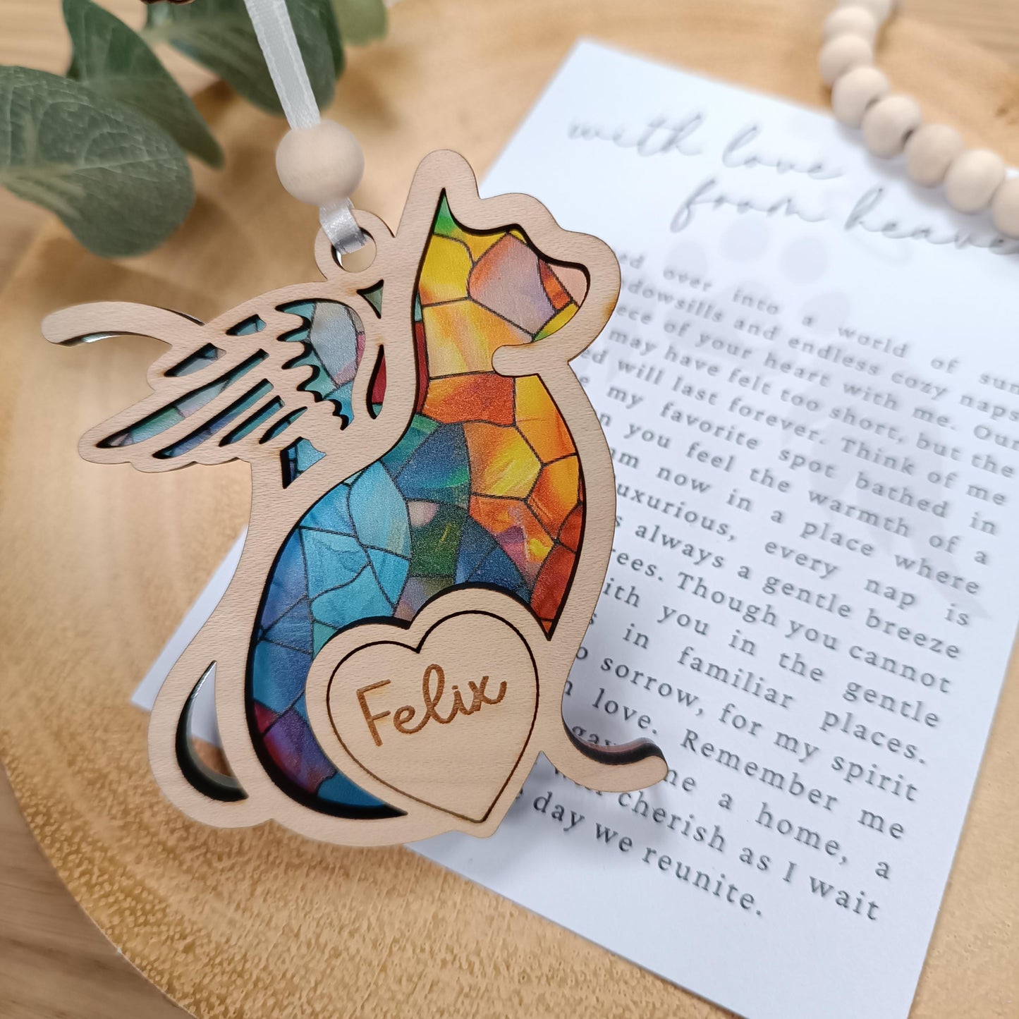 Memorial Cat Suncatcher Gift | Loss of Cat | Cat Christmas Tree | Memorial Pet Poem Gift